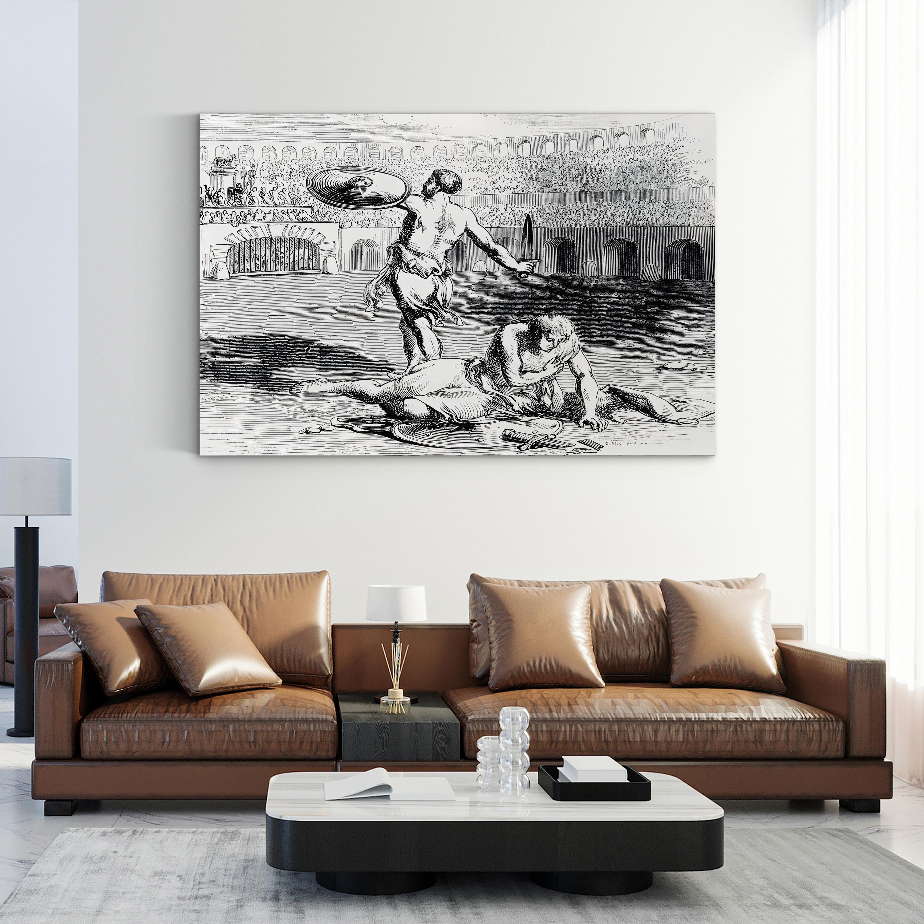 Colosseum Gladiators Engraving Wall Art — 18th Century Roman Combat Scene, Rome, Italy