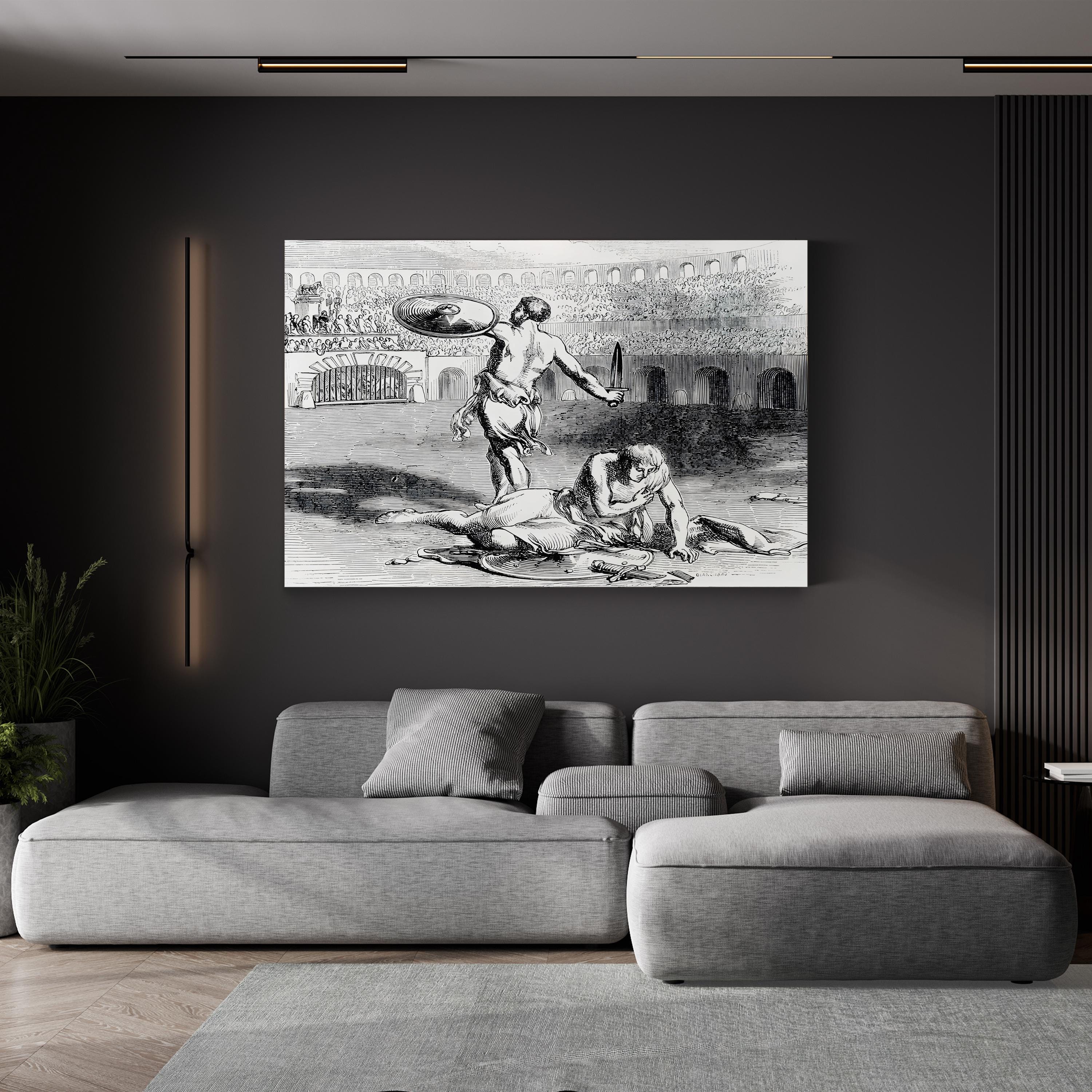 Colosseum Gladiators Engraving Wall Art — 18th Century Roman Combat Scene, Rome, Italy