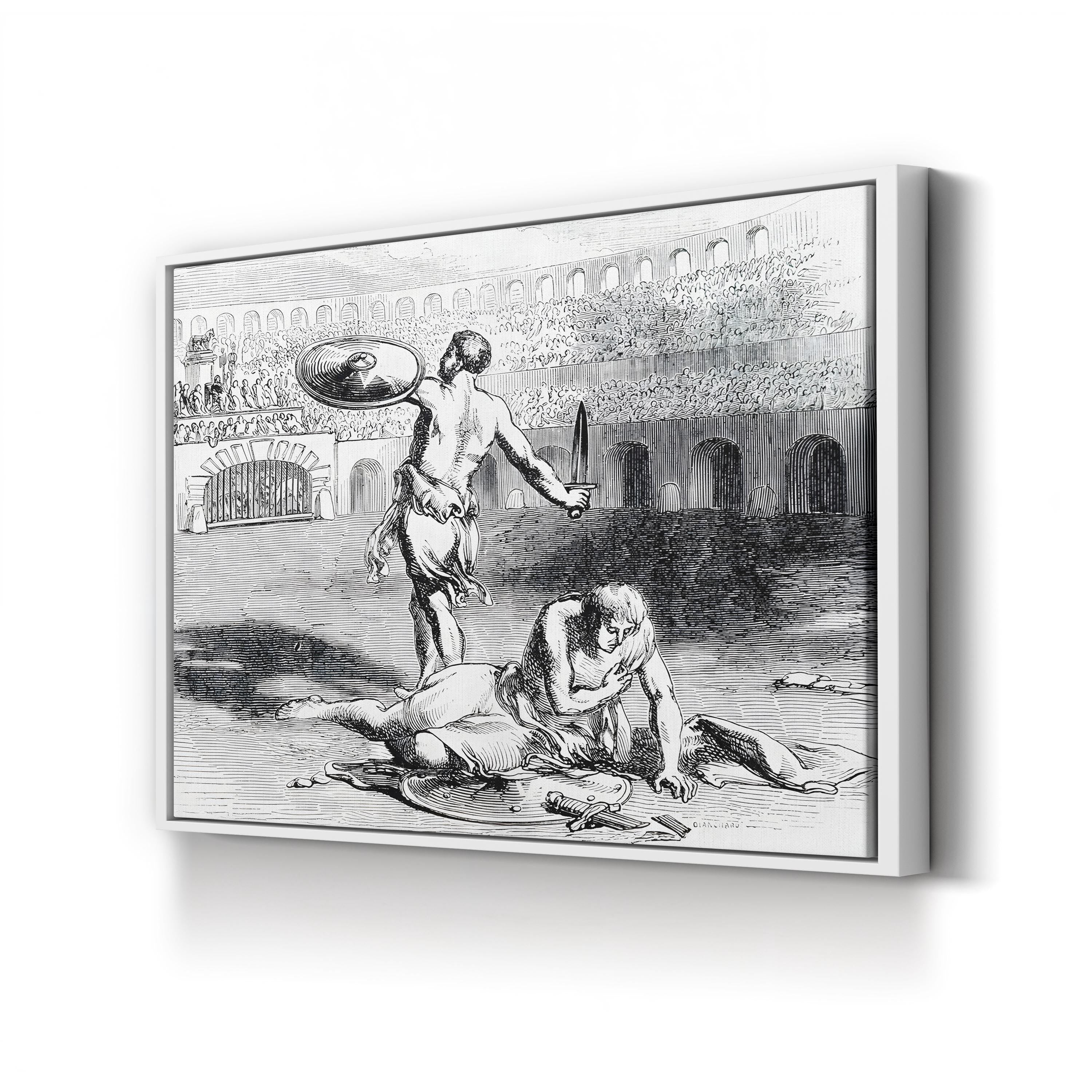 Colosseum Gladiators Engraving Wall Art — 18th Century Roman Combat Scene, Rome, Italy