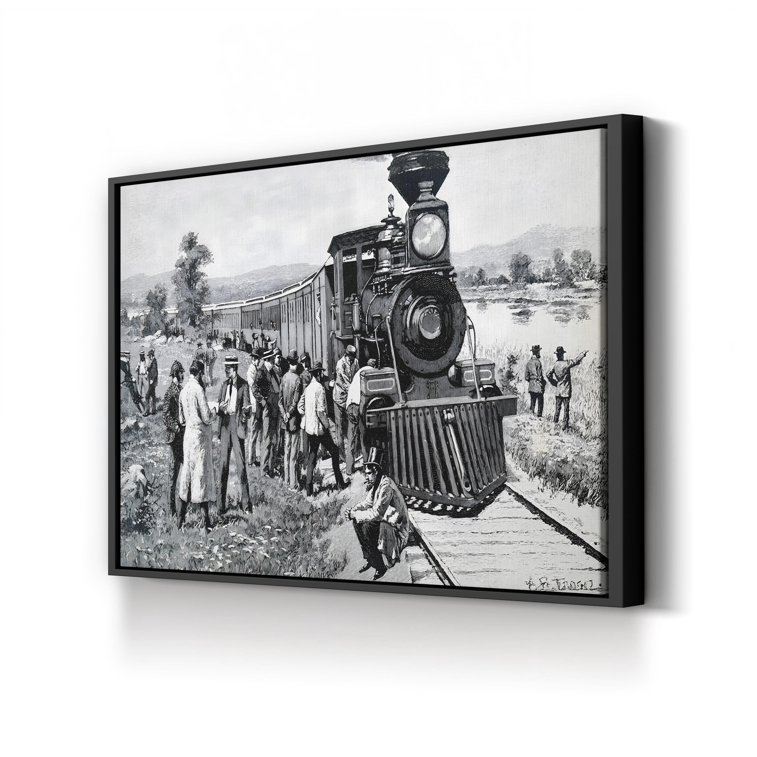 Illustration Depicting a Steam Train Breakdown Mid-Journey, 19th Century Wall Art — Vintage Railroad Scene