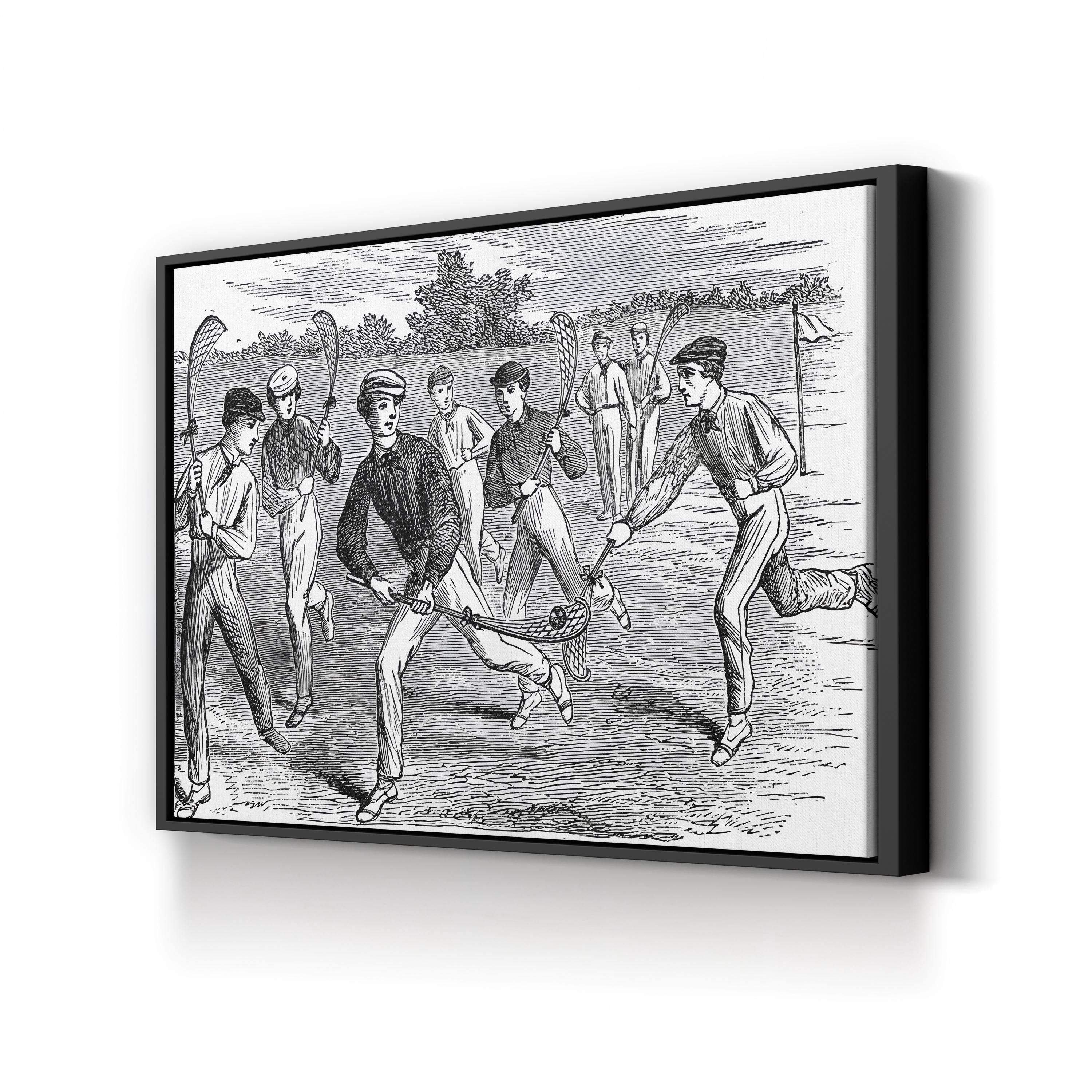 Young Men Playing Lacrosse, 19th Century Wall Art — Vintage Sports Illustration Print