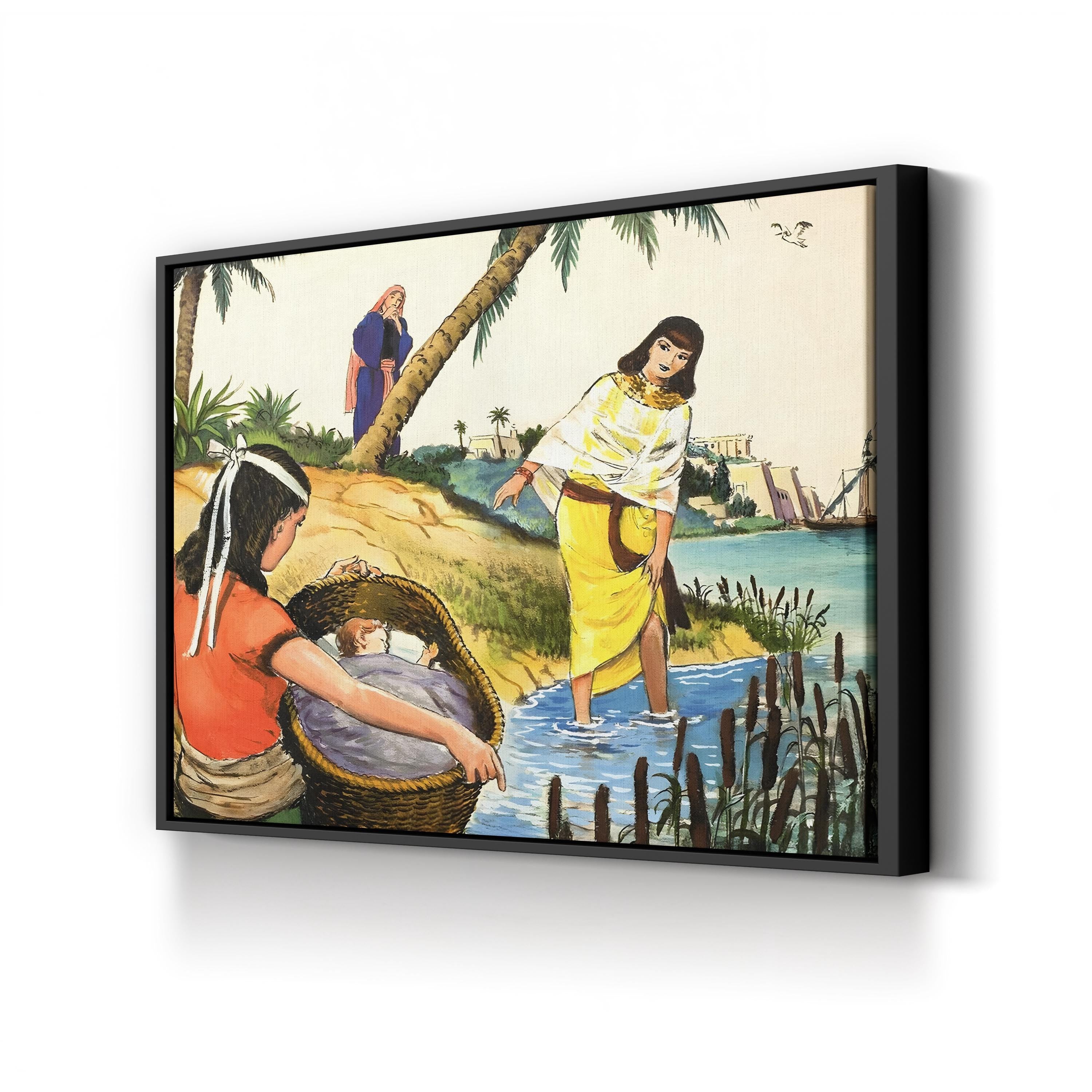 The Finding of Moses in the Nile River by Clive Uptton canvas print in a black frame