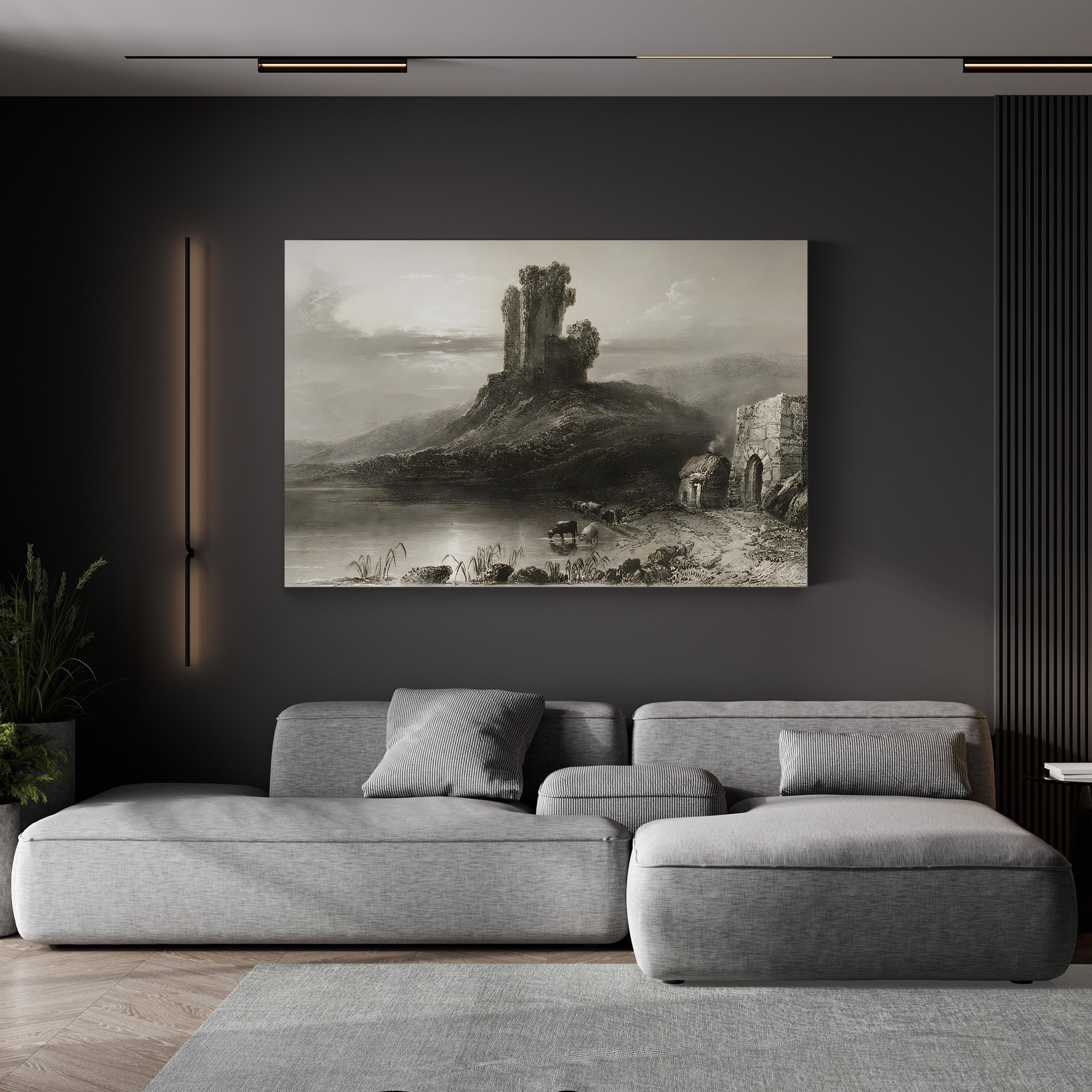 Kilcolman Castle Ruins, County Cork Ireland Wall Art — Vintage Irish Landscape Canvas Print