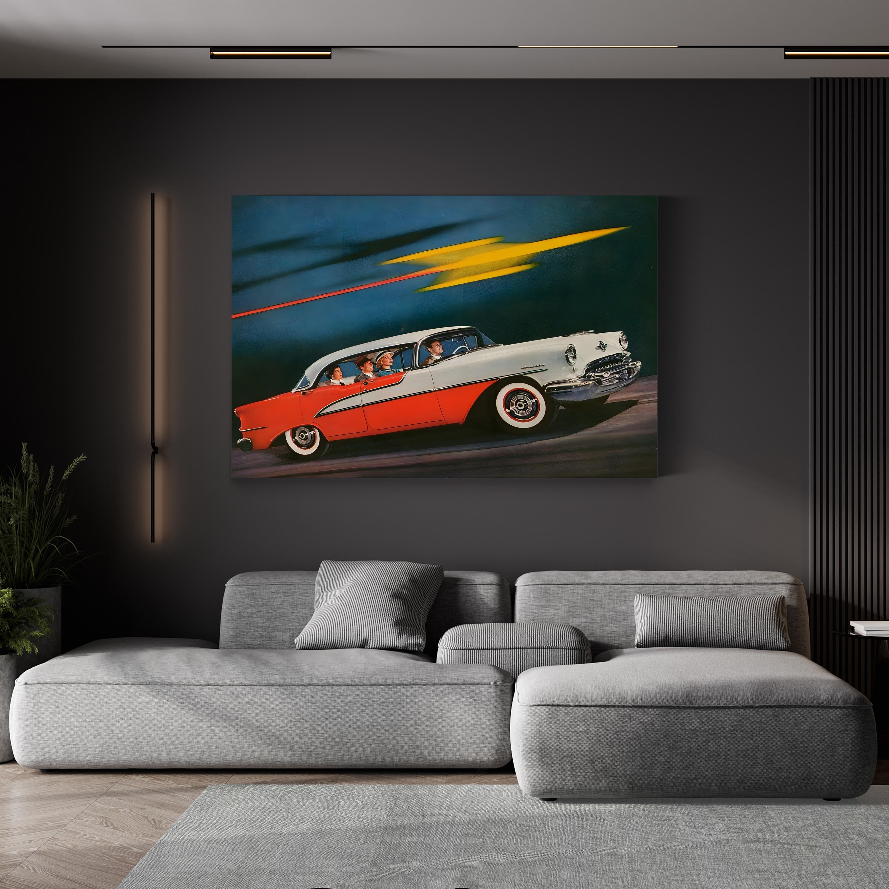 1950s Oldsmobile Red & White Ad – Period Advertisement Wall Art | Atomic Age Automotive Canvas Print