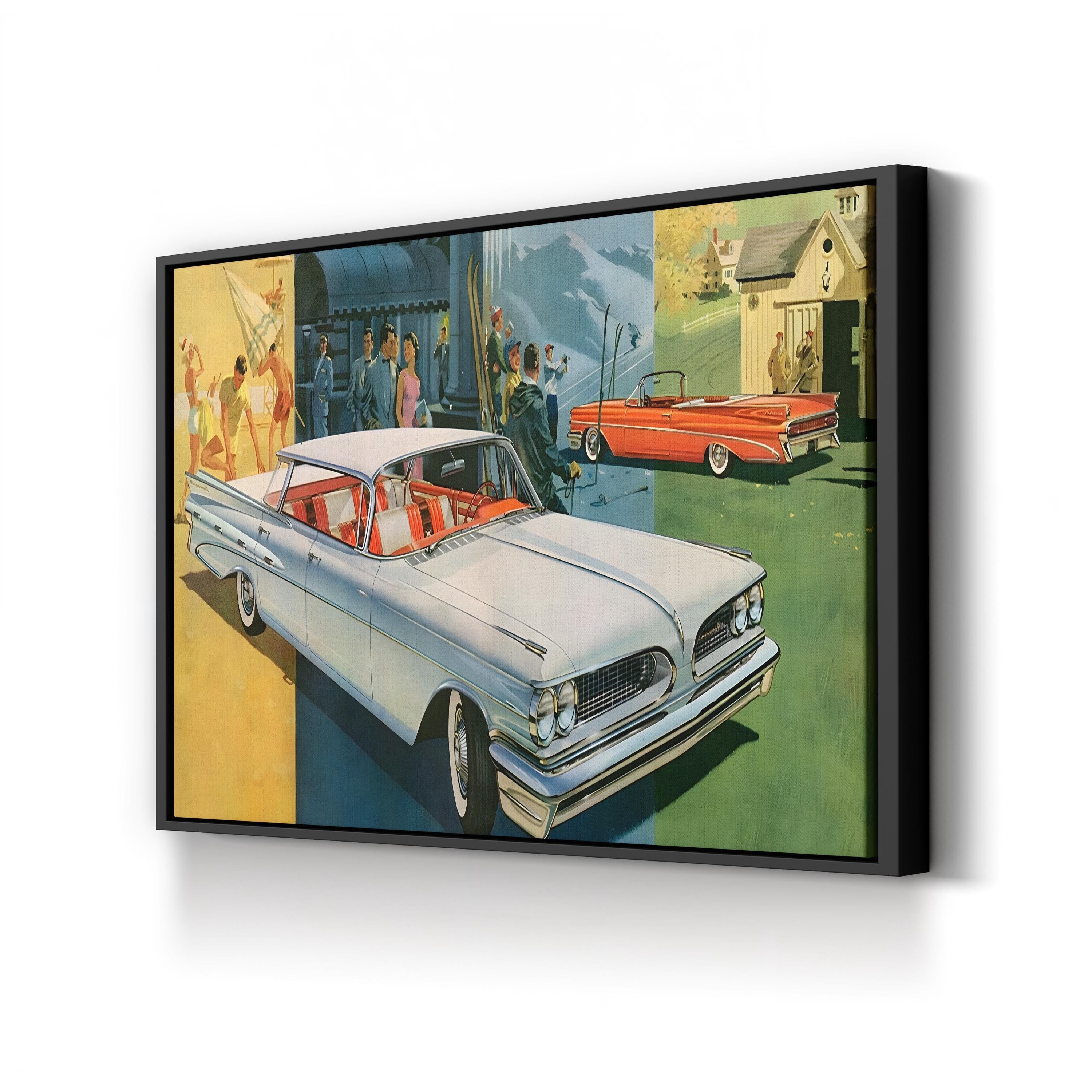 1950s Pontiac Night Scene – Period Advertisement Wall Art | Retro Automotive Canvas Print