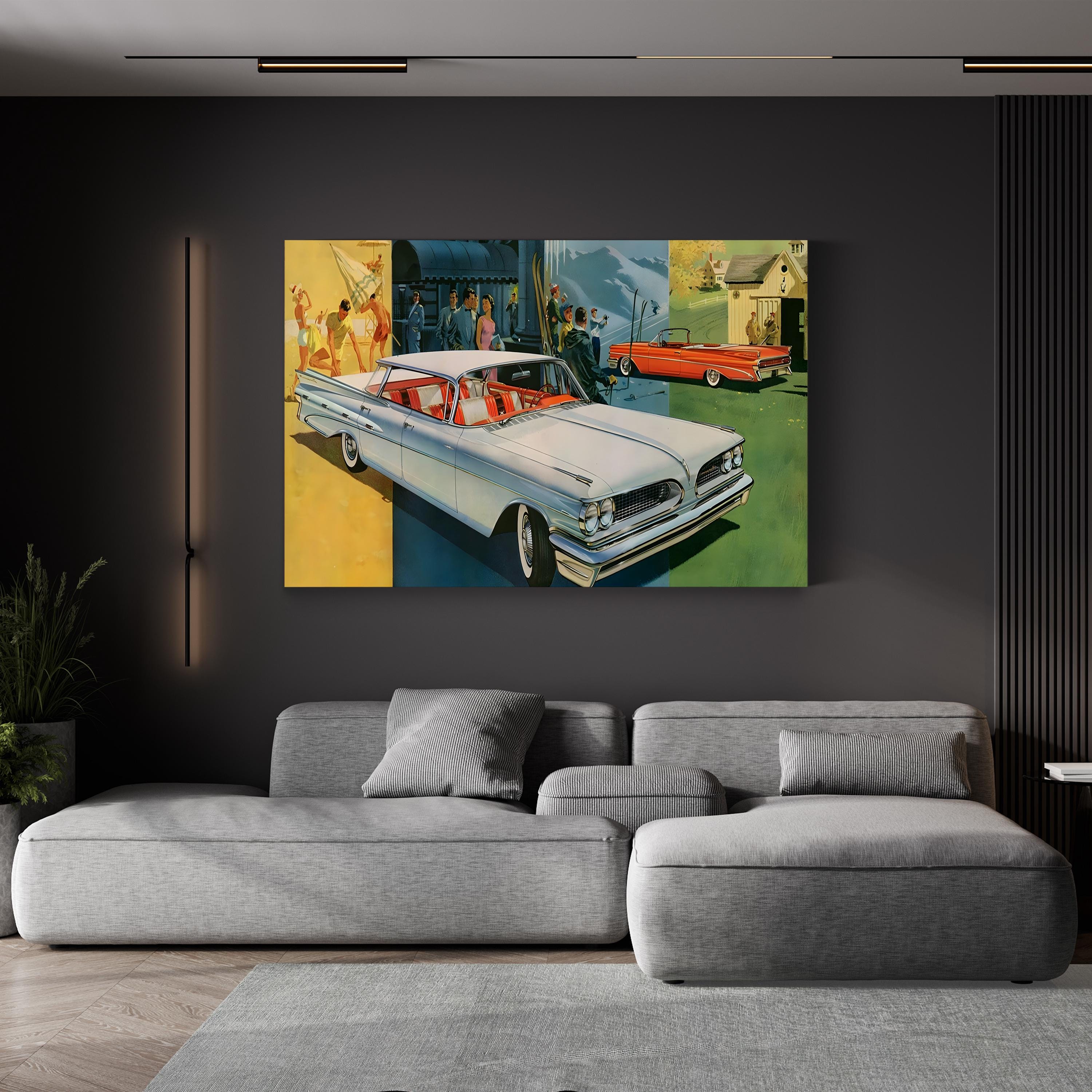 1950s Pontiac Night Scene – Period Advertisement Wall Art | Retro Automotive Canvas Print