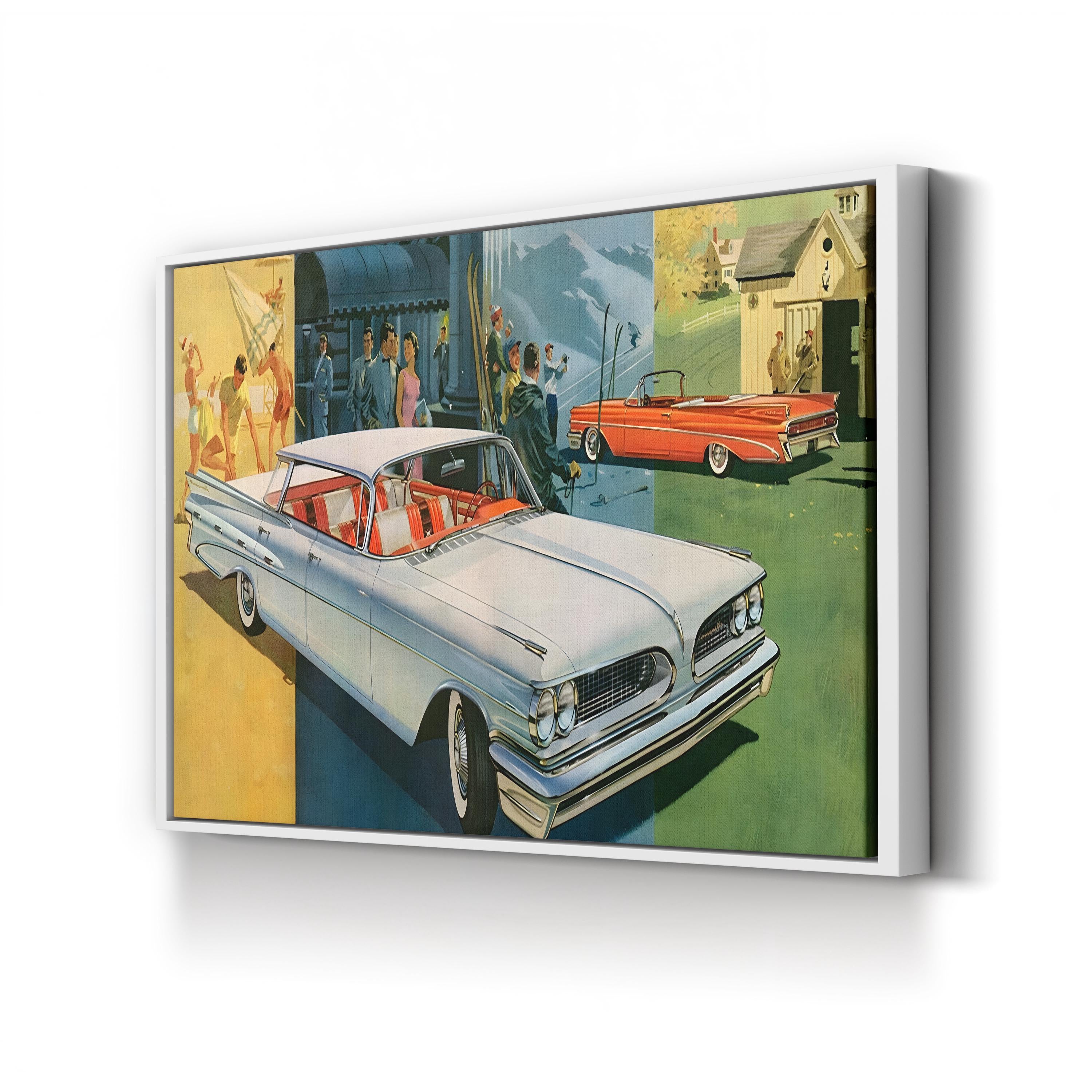 1950s Pontiac Night Scene – Period Advertisement Wall Art | Retro Automotive Canvas Print