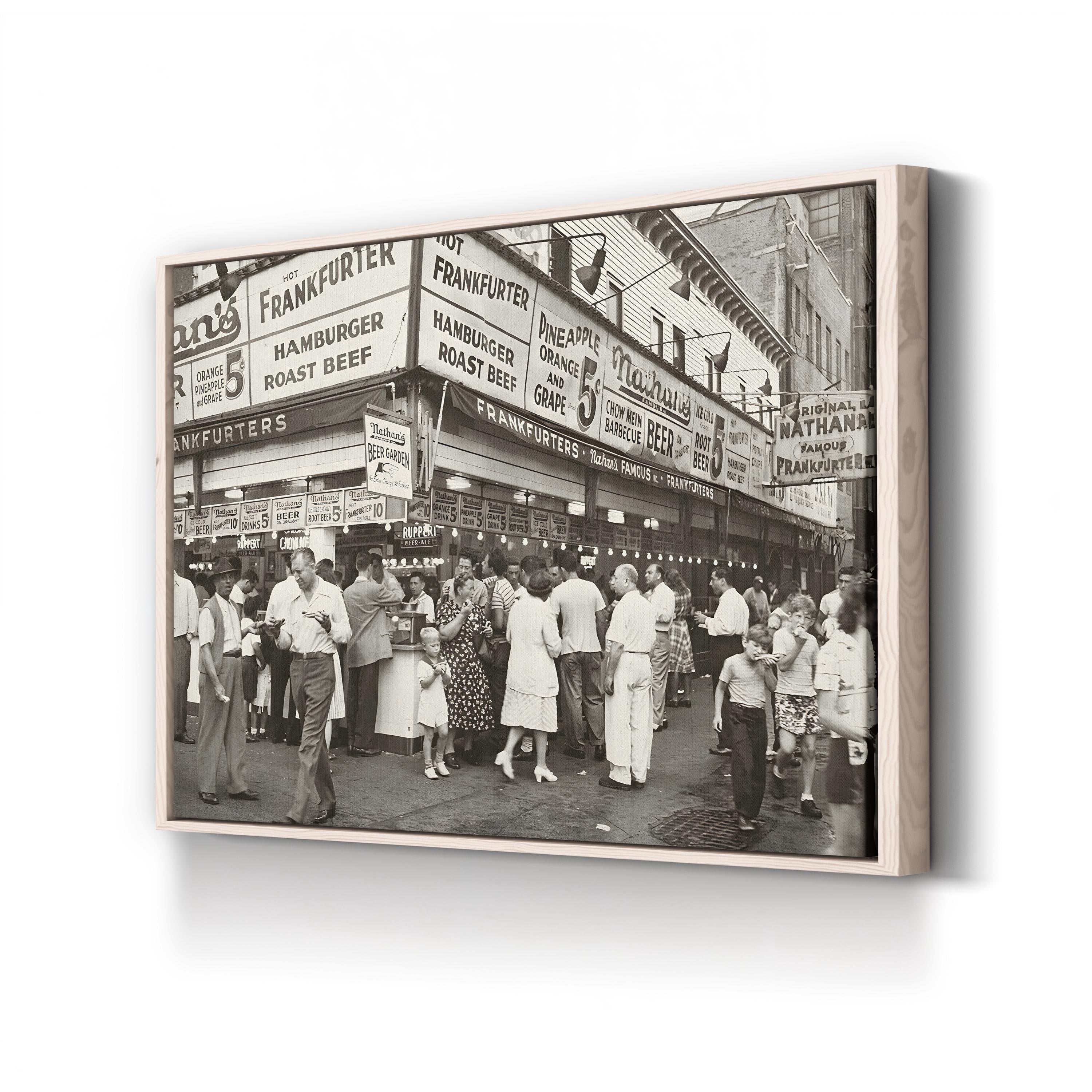 Nathan's Famous Coney Island, 1947 – Vintage Photography Wall Art | NYC Street Scene Canvas Print