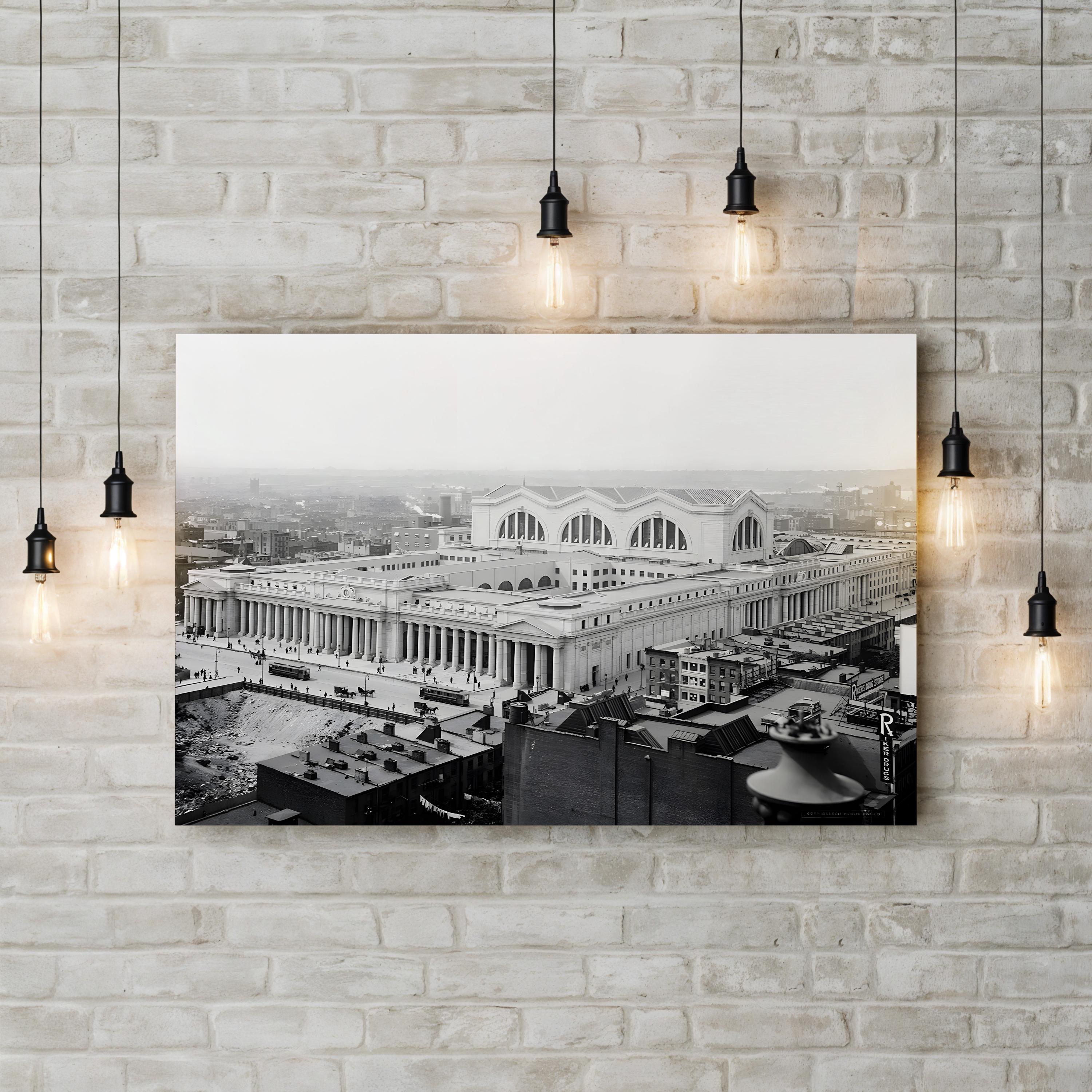 Penn Station, New York City, 1915 Wall Art – Vintage Aerial Black and White Photograph