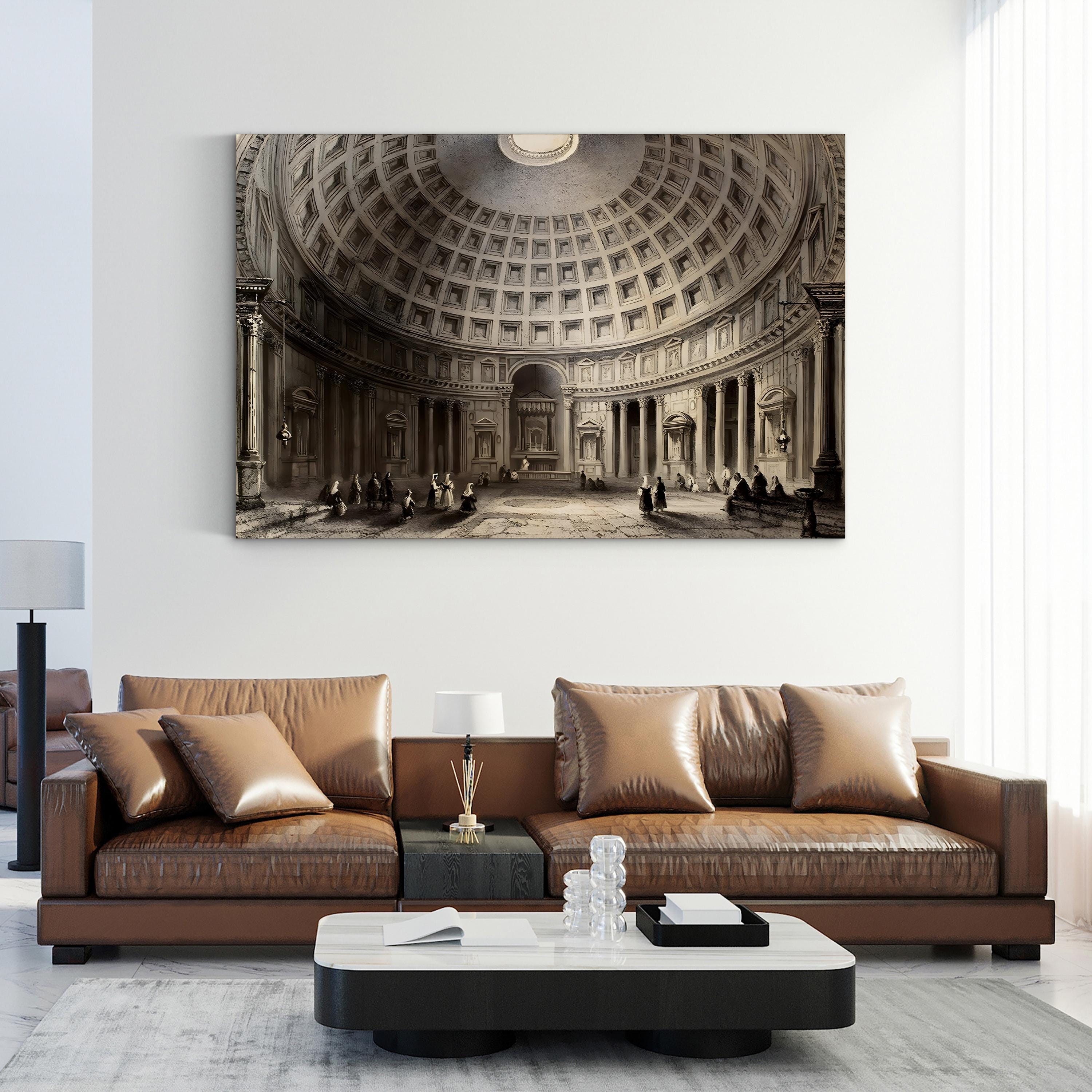 Pantheon Rome Print | Pantheon Interior, Rome, Italy Antique Architectural Illustration on Canvas