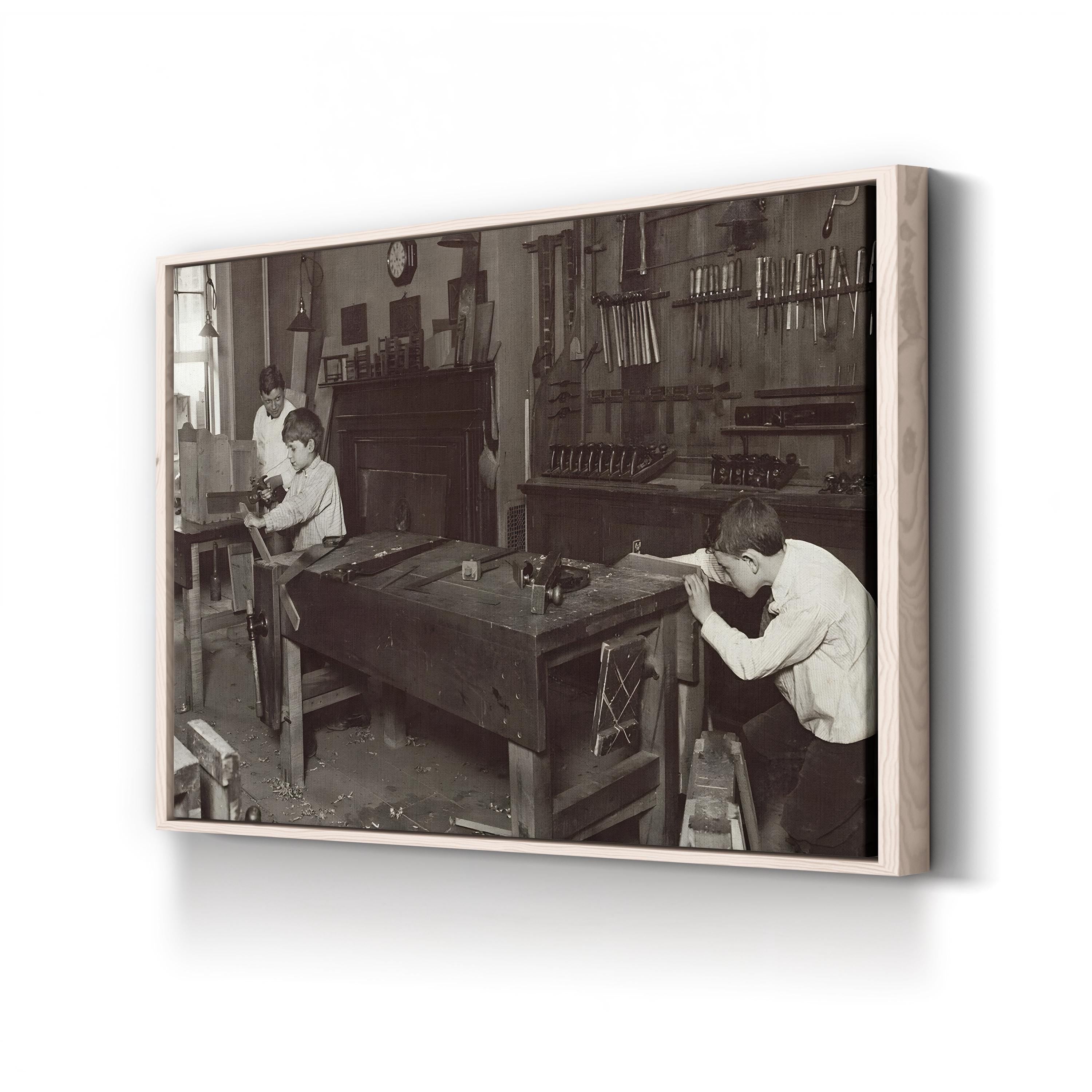 1910 Henry Street Settlement, New York Carpentry Class Photograph Print