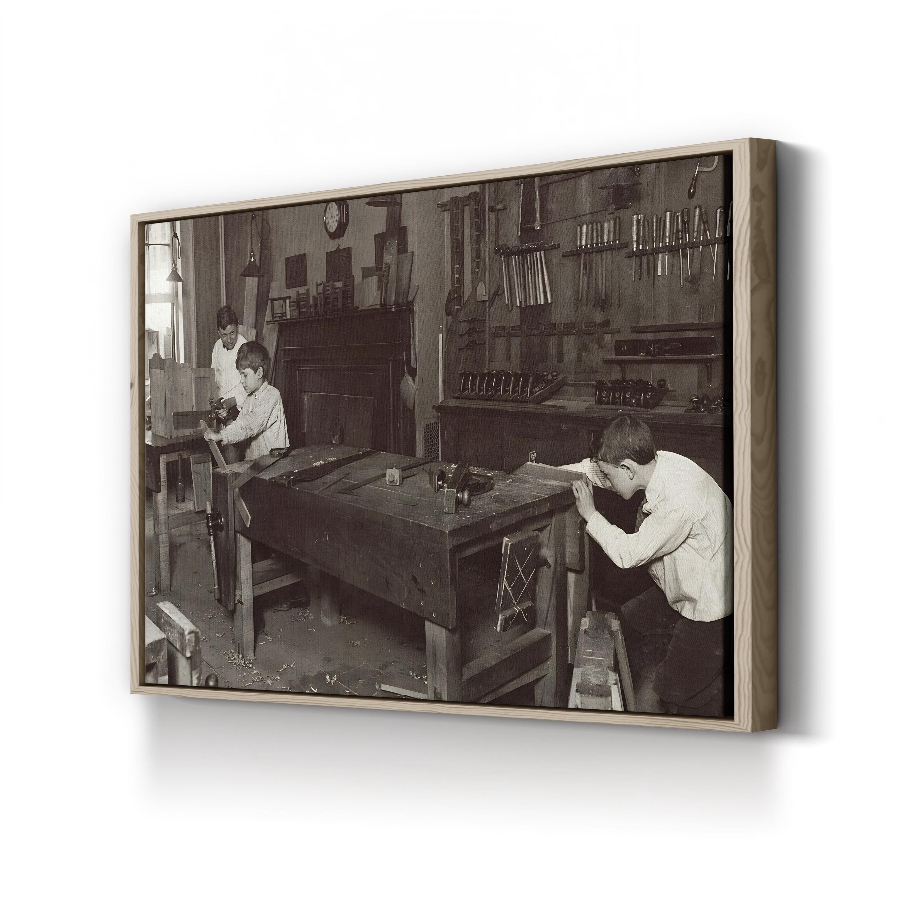 1910 Henry Street Settlement, New York Carpentry Class Photograph Print