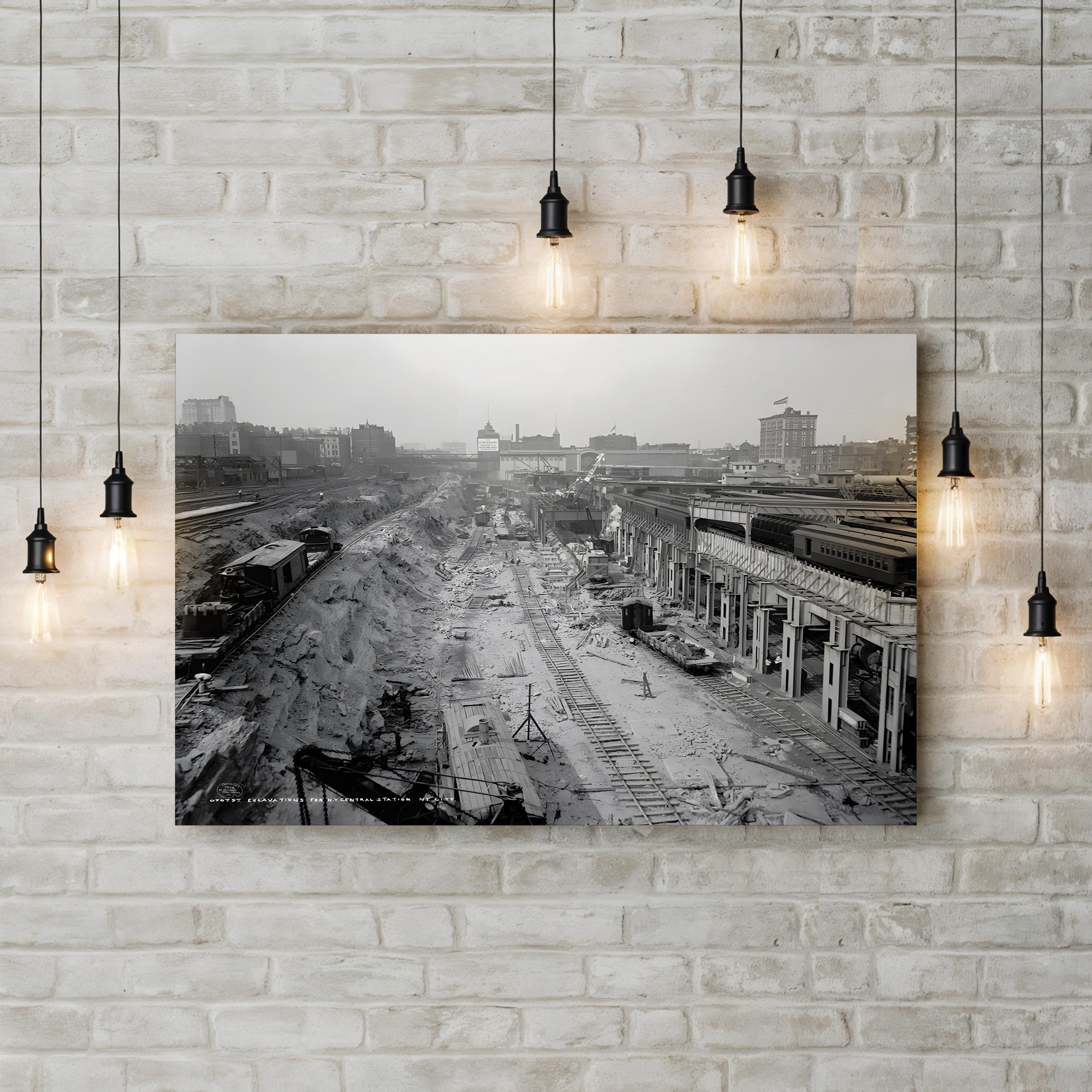 Grand Central Station Excavation, 1908 – Vintage Photography Wall Art | Black & White NYC Canvas Print