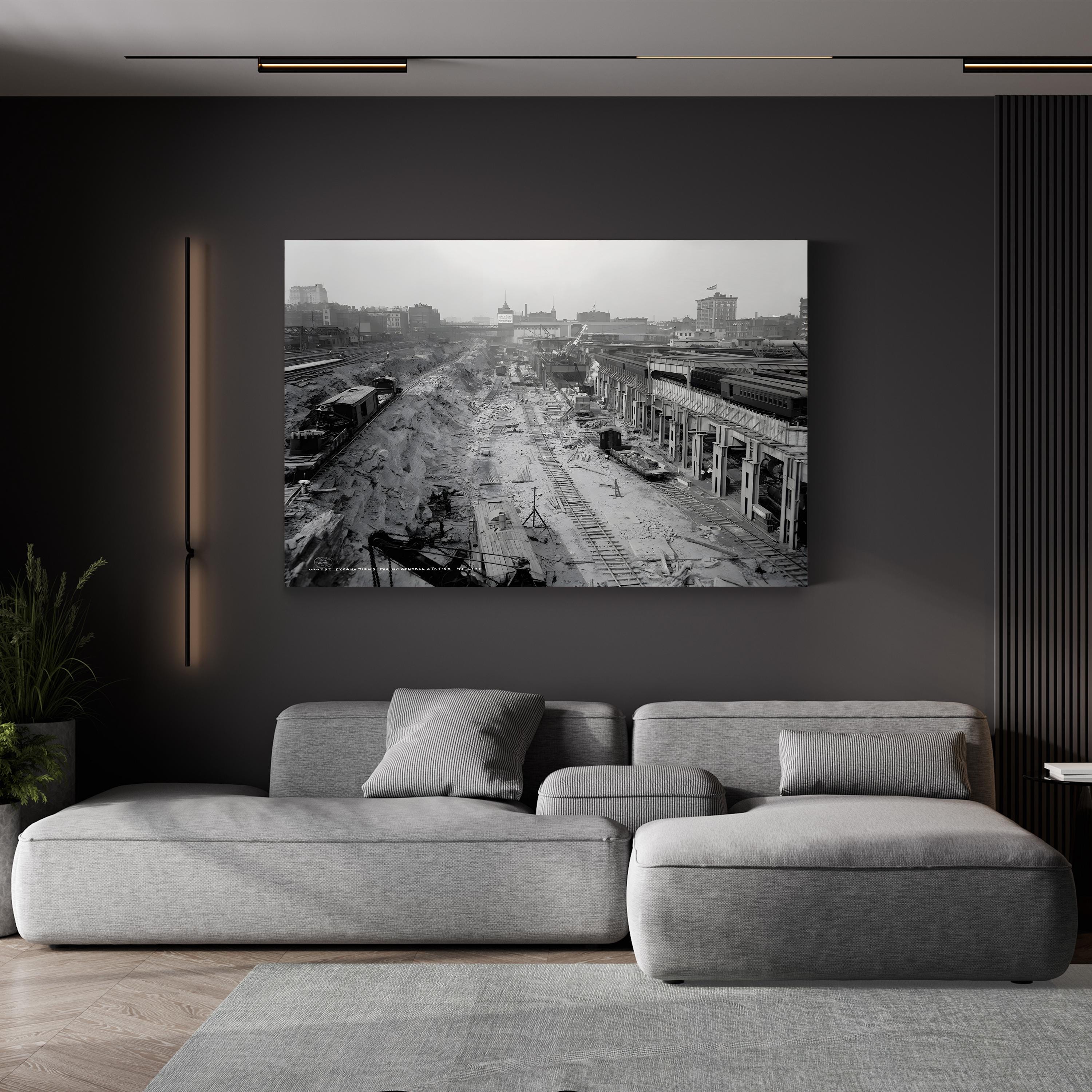 Grand Central Station Excavation, 1908 – Vintage Photography Wall Art | Black & White NYC Canvas Print