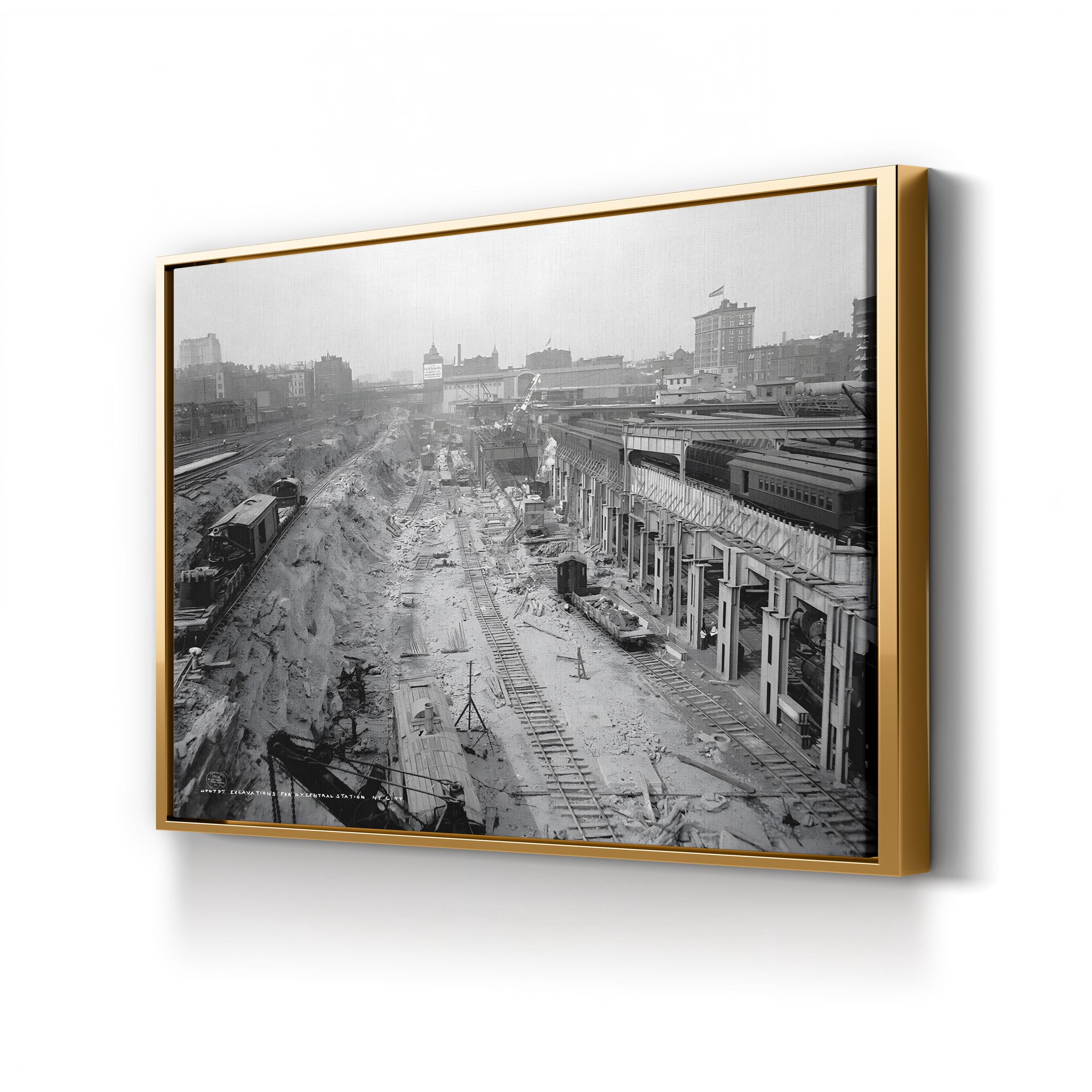 Grand Central Station Excavation, 1908 – Vintage Photography Wall Art | Black & White NYC Canvas Print