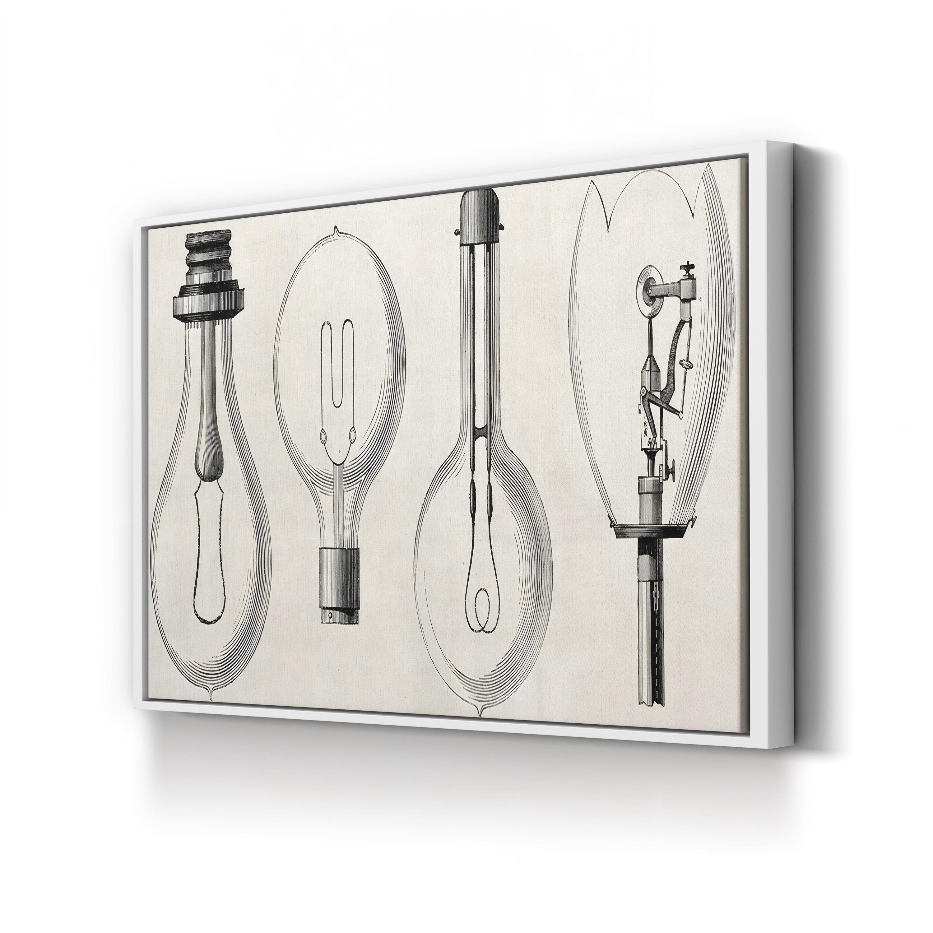 Four Electric Lamps Patent by Edison, Maxim, Swan, and Werdermann canvas print in gold frame