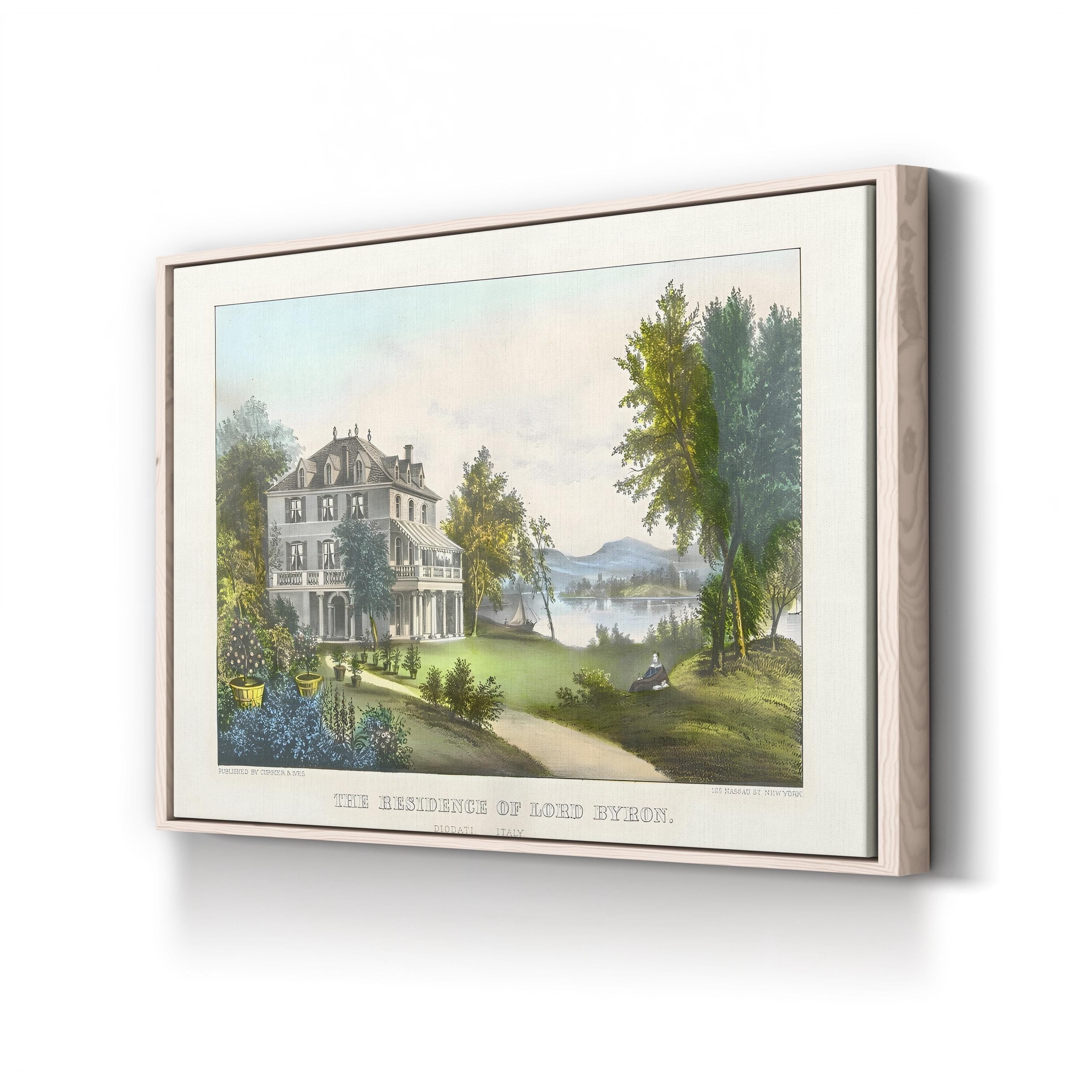 The Residence of Lord Byron Wall Art | Currier & Ives 19th-Century Hand-Colored Lithograph