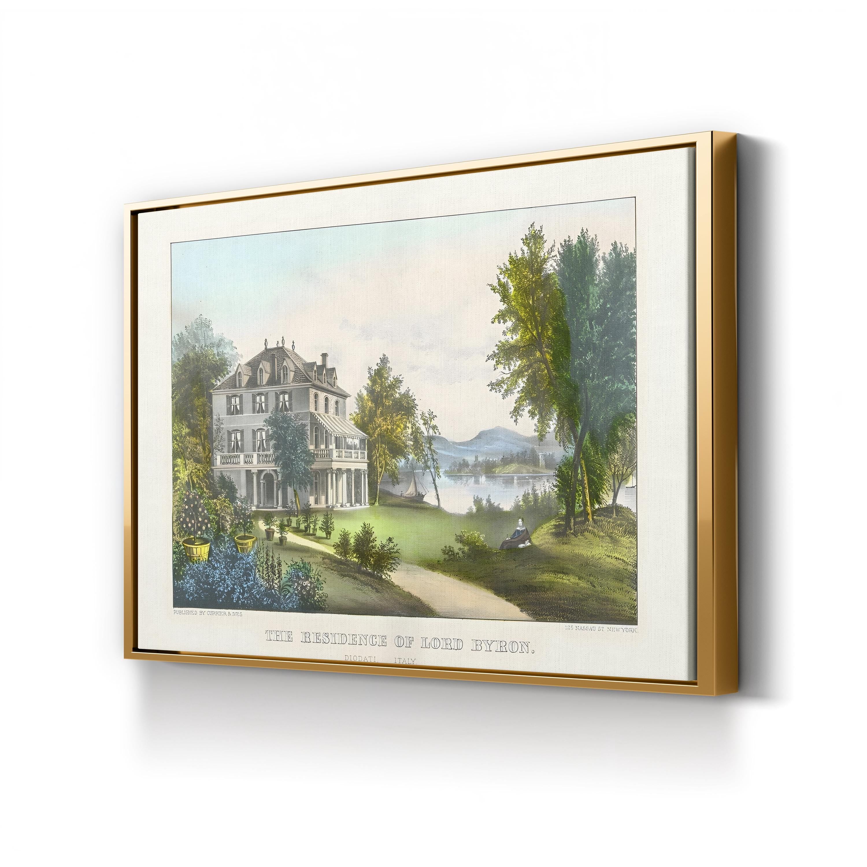 The Residence of Lord Byron Wall Art | Currier & Ives 19th-Century Hand-Colored Lithograph