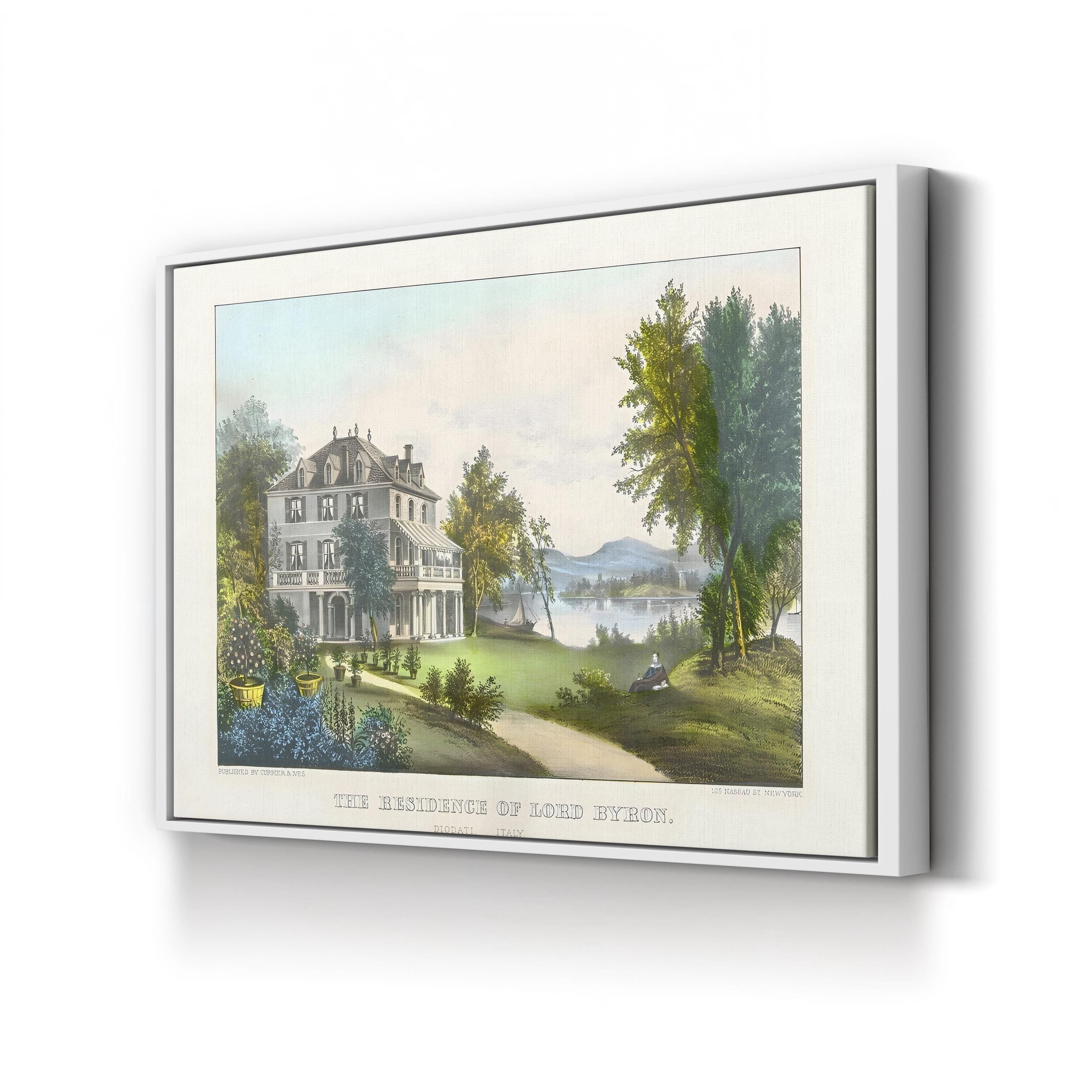The Residence of Lord Byron Wall Art | Currier & Ives 19th-Century Hand-Colored Lithograph