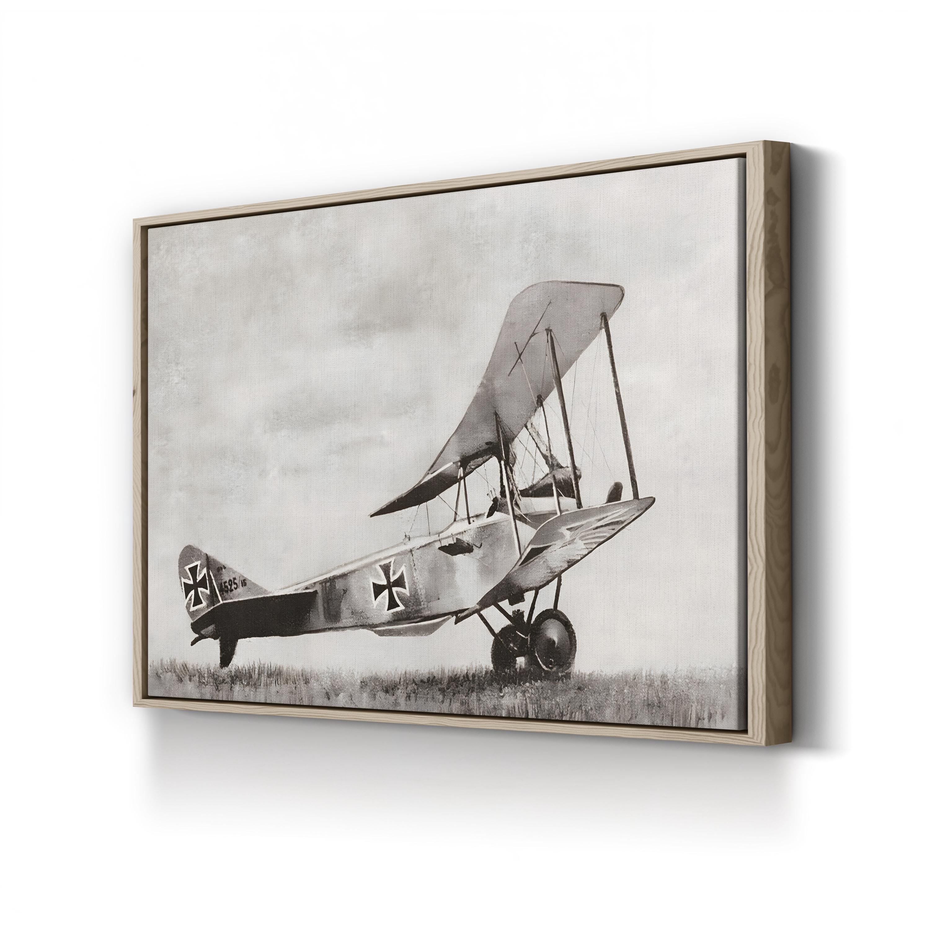 WWI German Biplane in Combat, 1916 – Vintage Photography Wall Art | Aerial Warfare Canvas Print