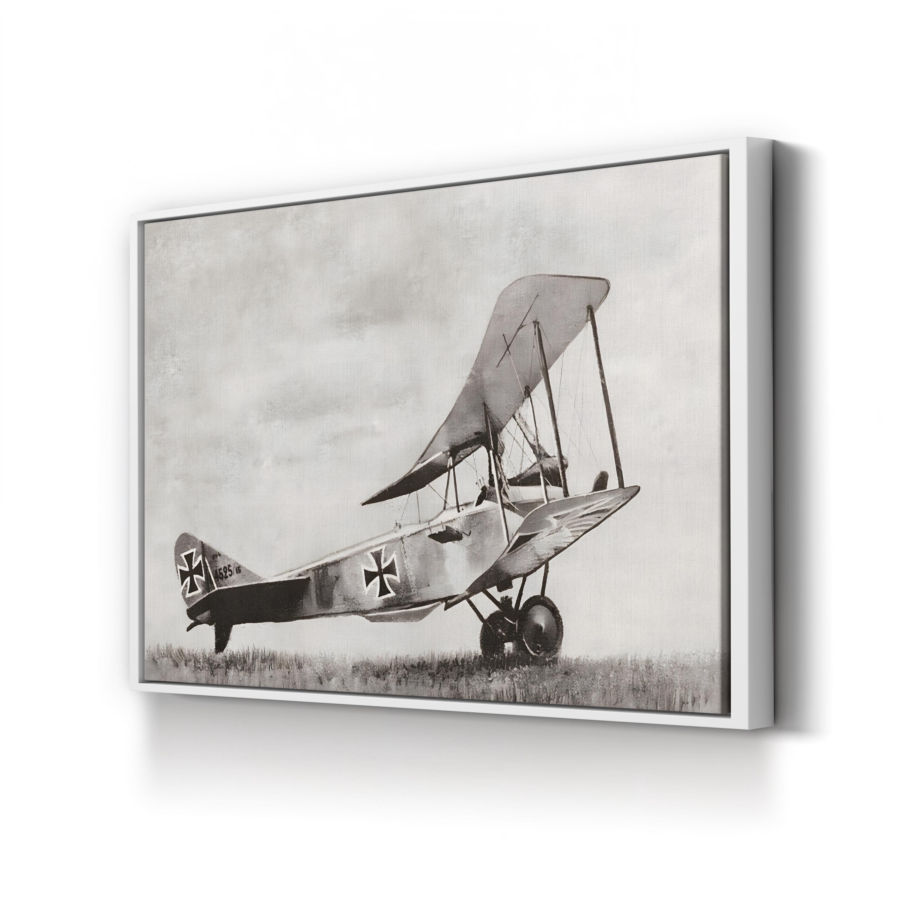 WWI German Biplane in Combat, 1916 – Vintage Photography Wall Art | Aerial Warfare Canvas Print