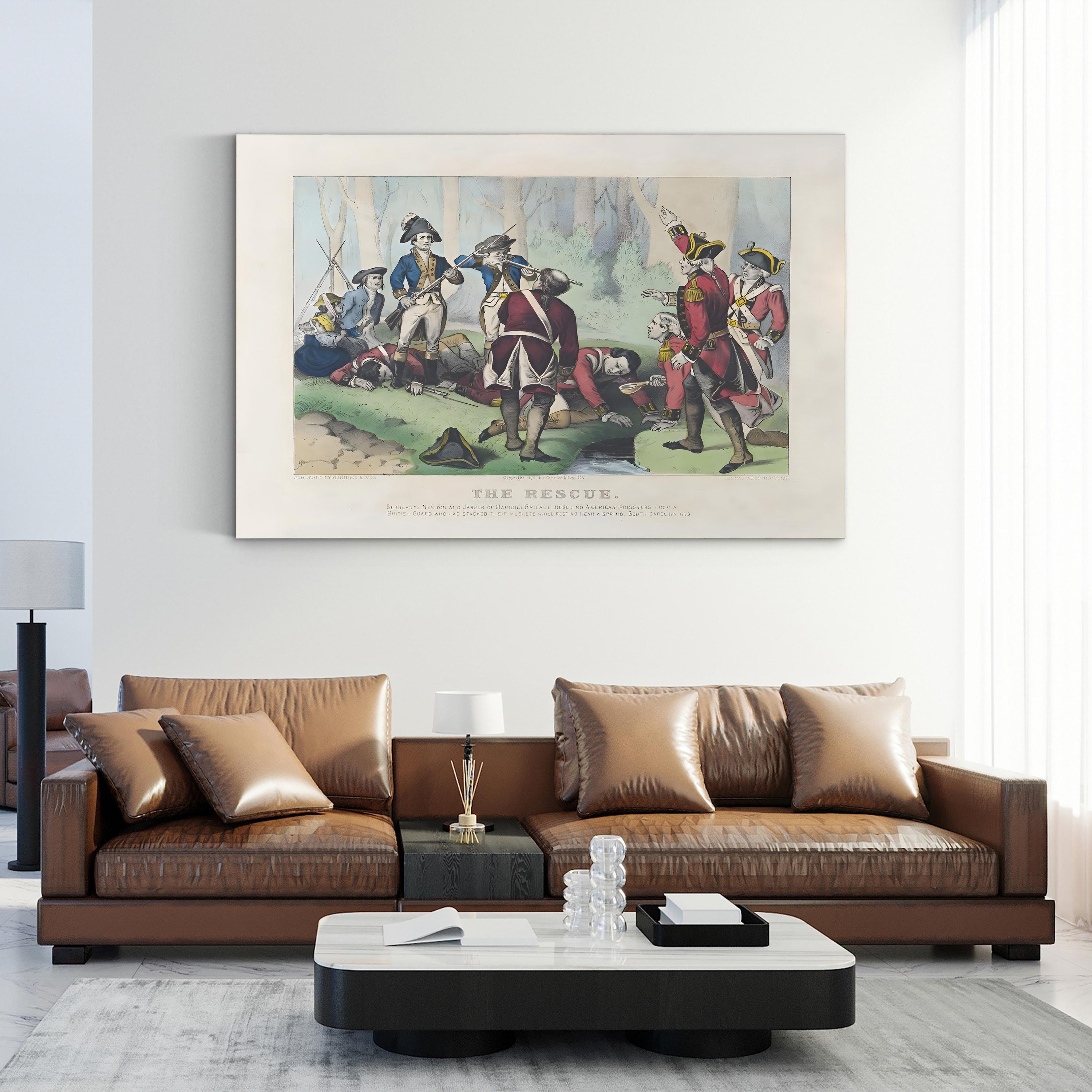 The Rescue Wall Art by Currier and Ives – American Revolutionary Battle Lithograph (1876)