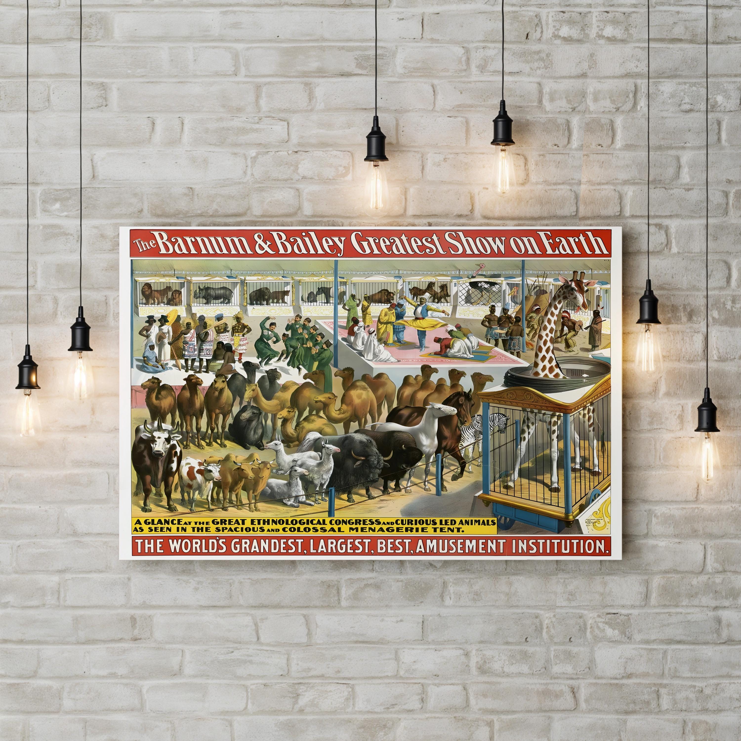 Vintage Barnum & Bailey Circus Poster of People and Animals, 1895 Wall Art