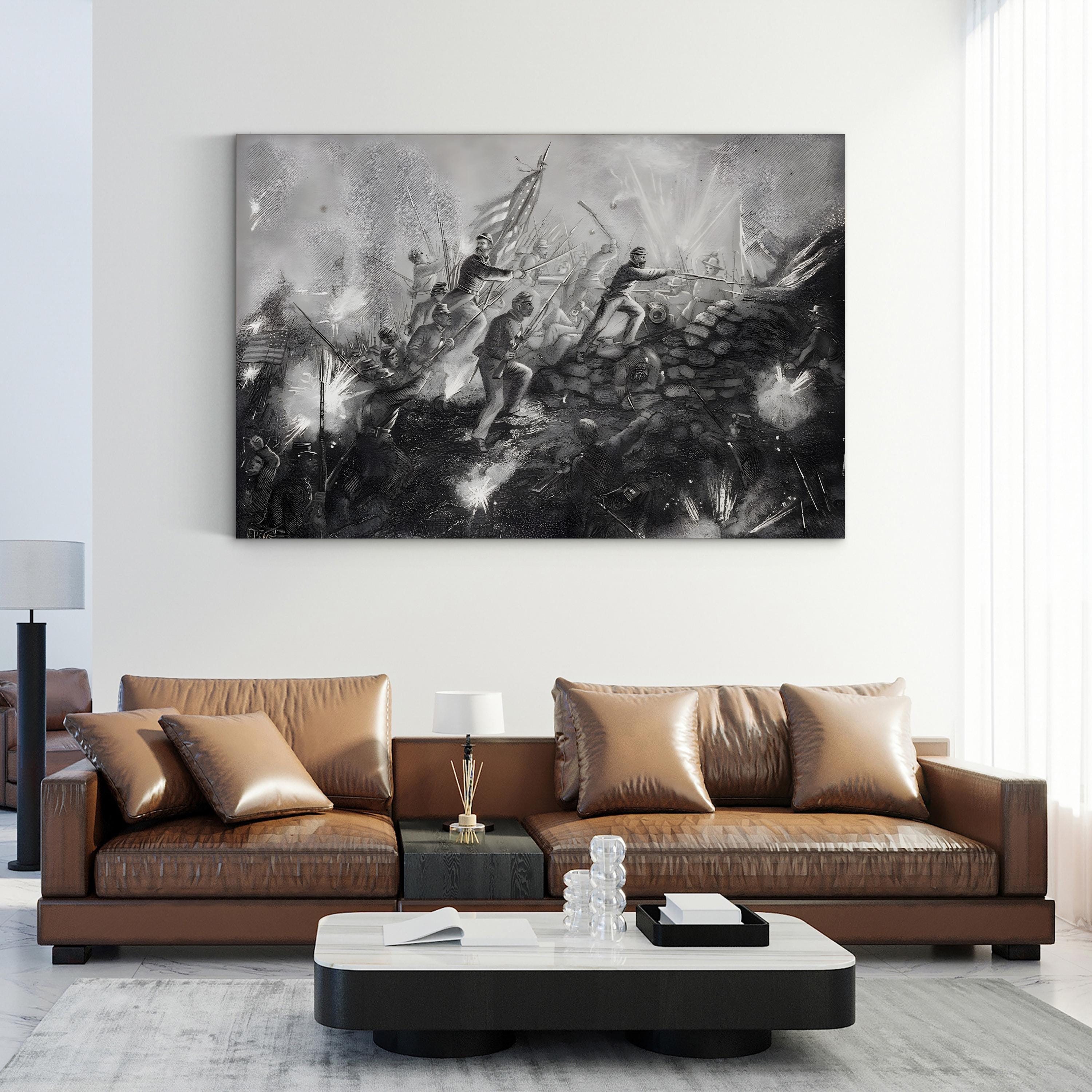 Attack on Fort Wagner, Morris Island, South Carolina (1863) – Framed Civil War Historic Military Illustration Canvas Art