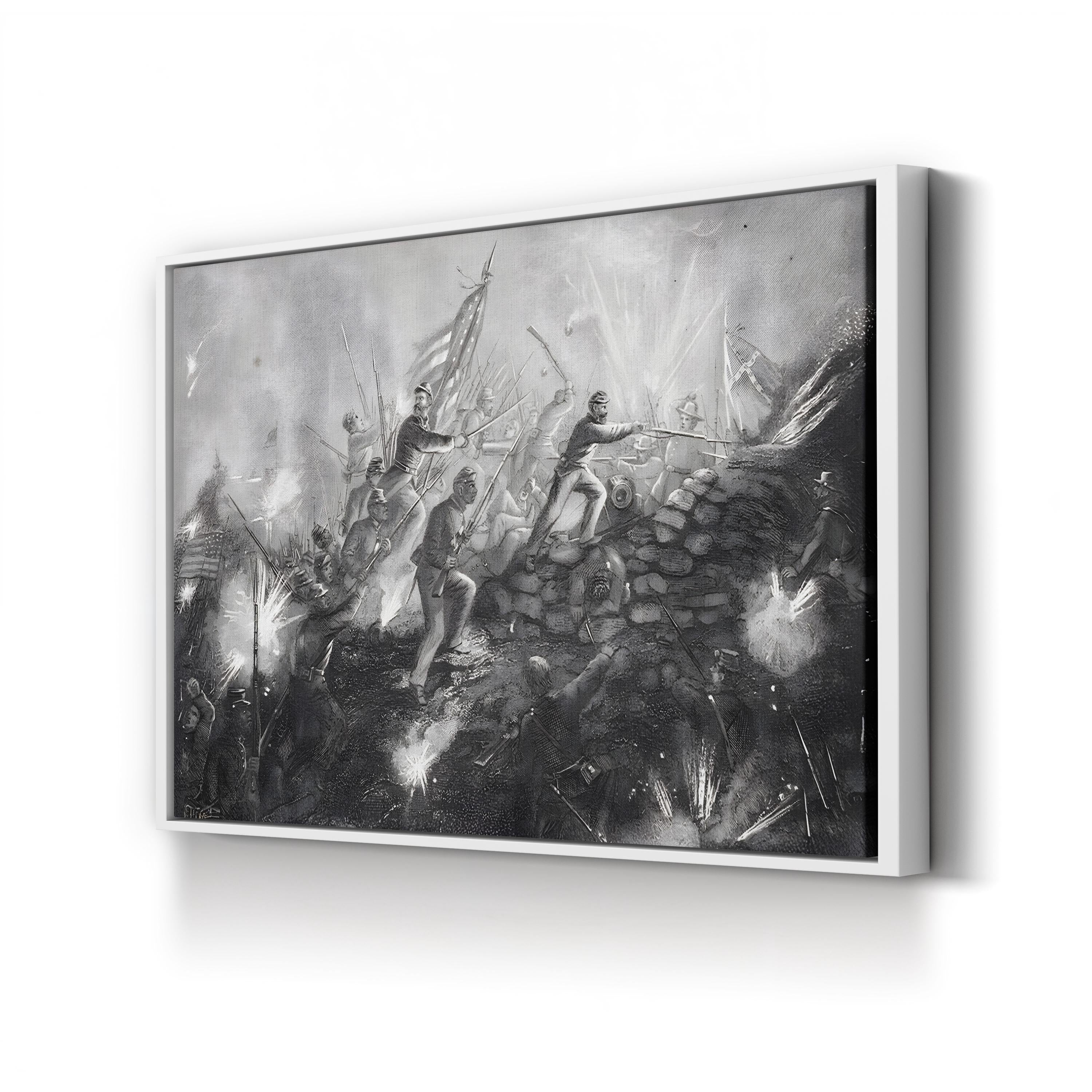 Attack on Fort Wagner, Morris Island, South Carolina (1863) – Framed Civil War Historic Military Illustration Canvas Art