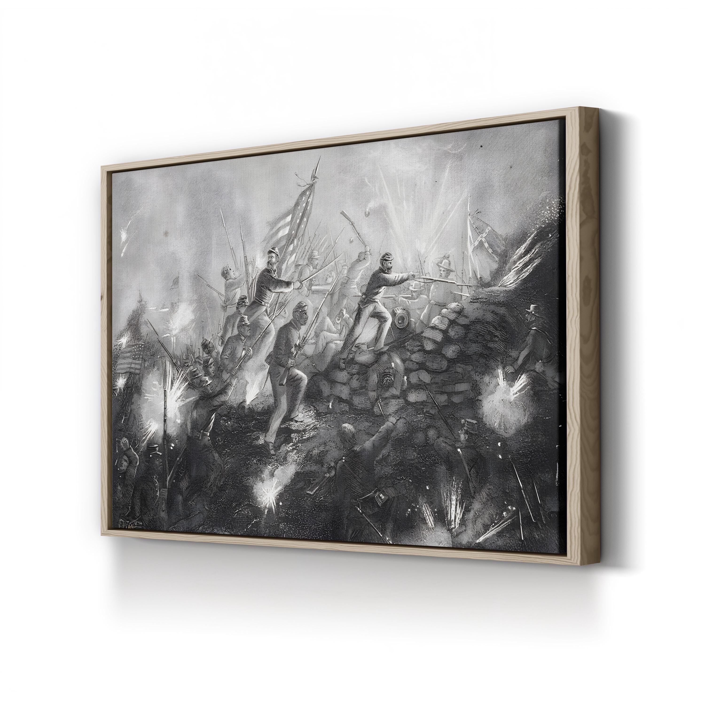 Attack on Fort Wagner, Morris Island, South Carolina (1863) – Framed Civil War Historic Military Illustration Canvas Art