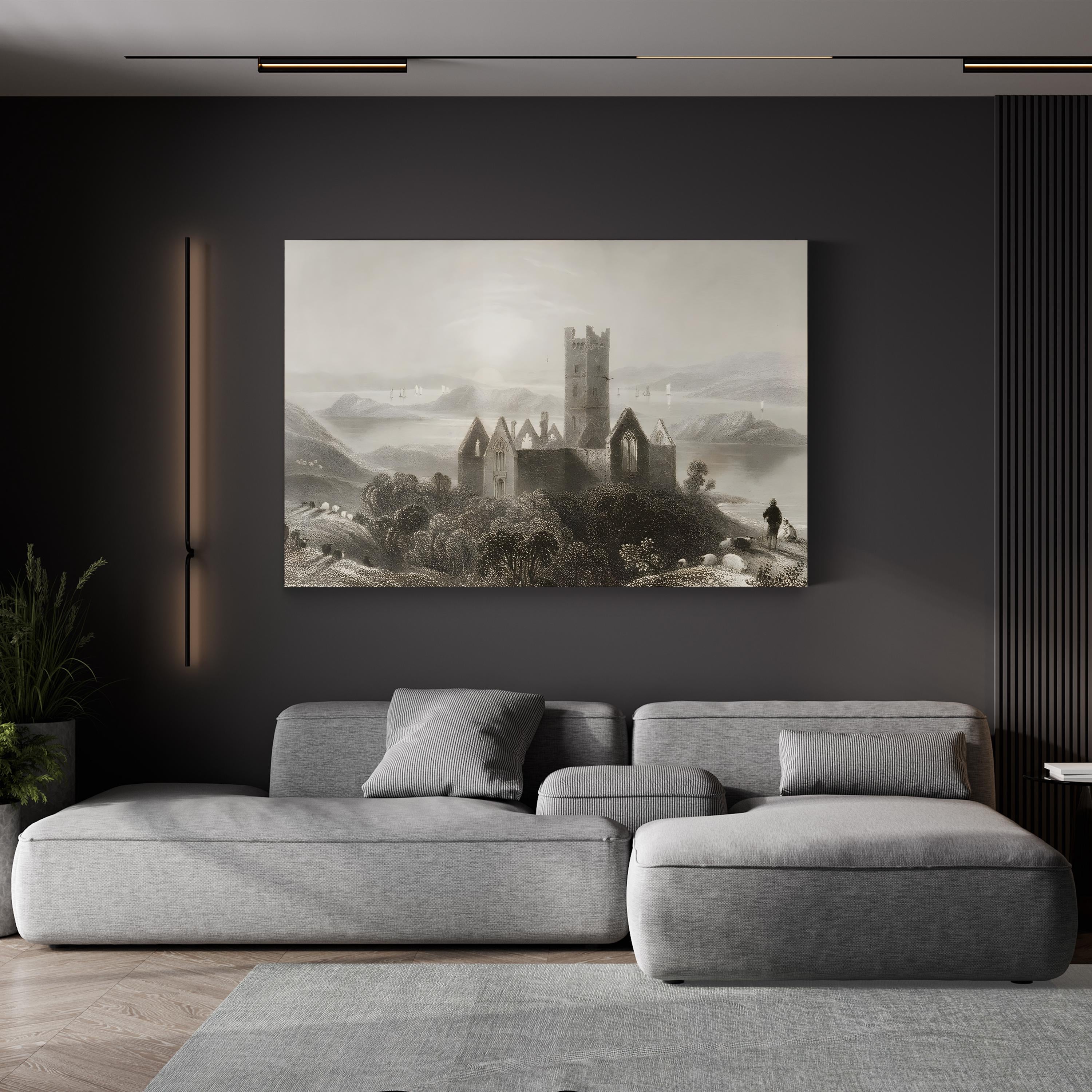 Rosserk Abbey, County Mayo, Ireland Wall Art by William Henry Bartlett – Vintage Irish Landscape Canvas