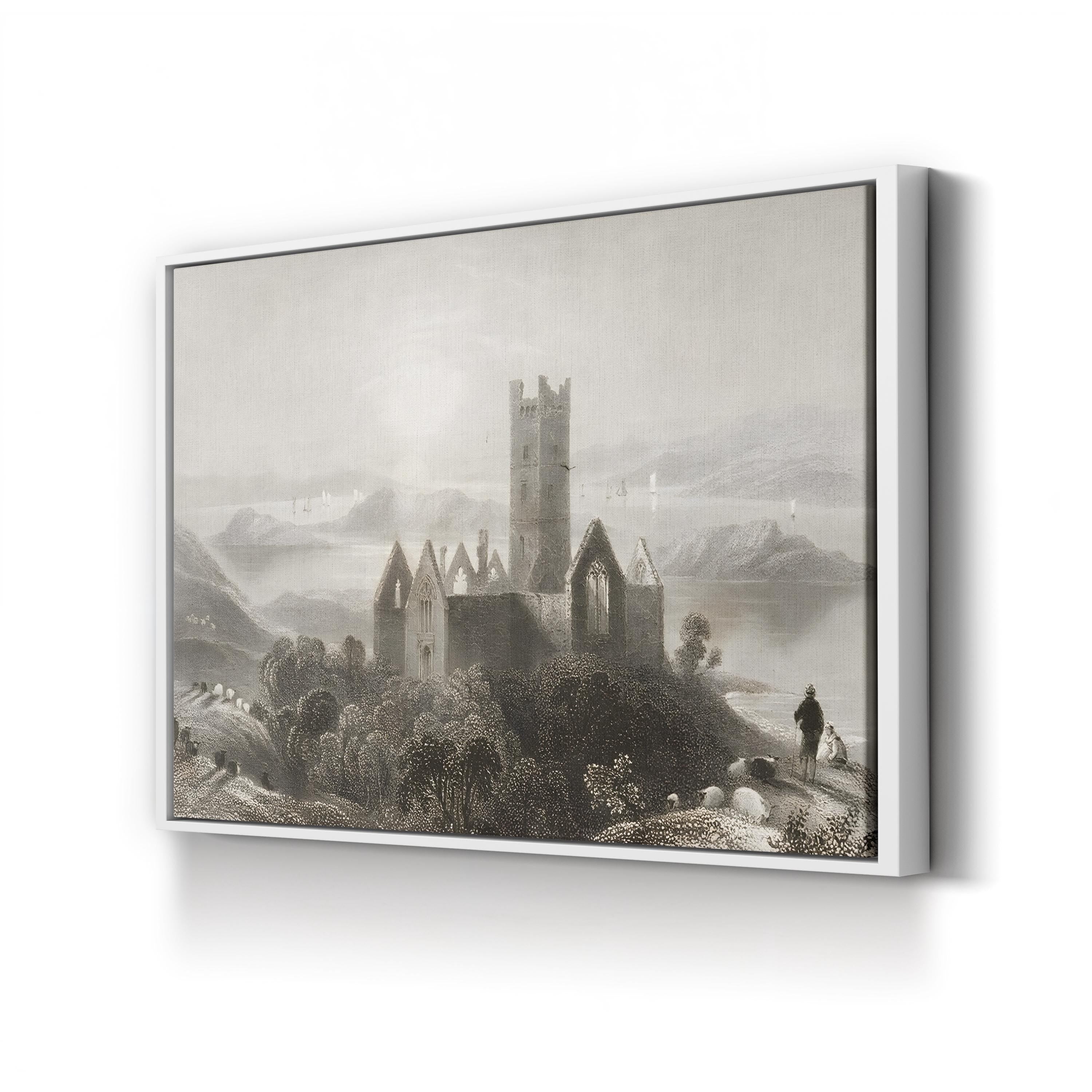Rosserk Abbey, County Mayo, Ireland Wall Art by William Henry Bartlett – Vintage Irish Landscape Canvas