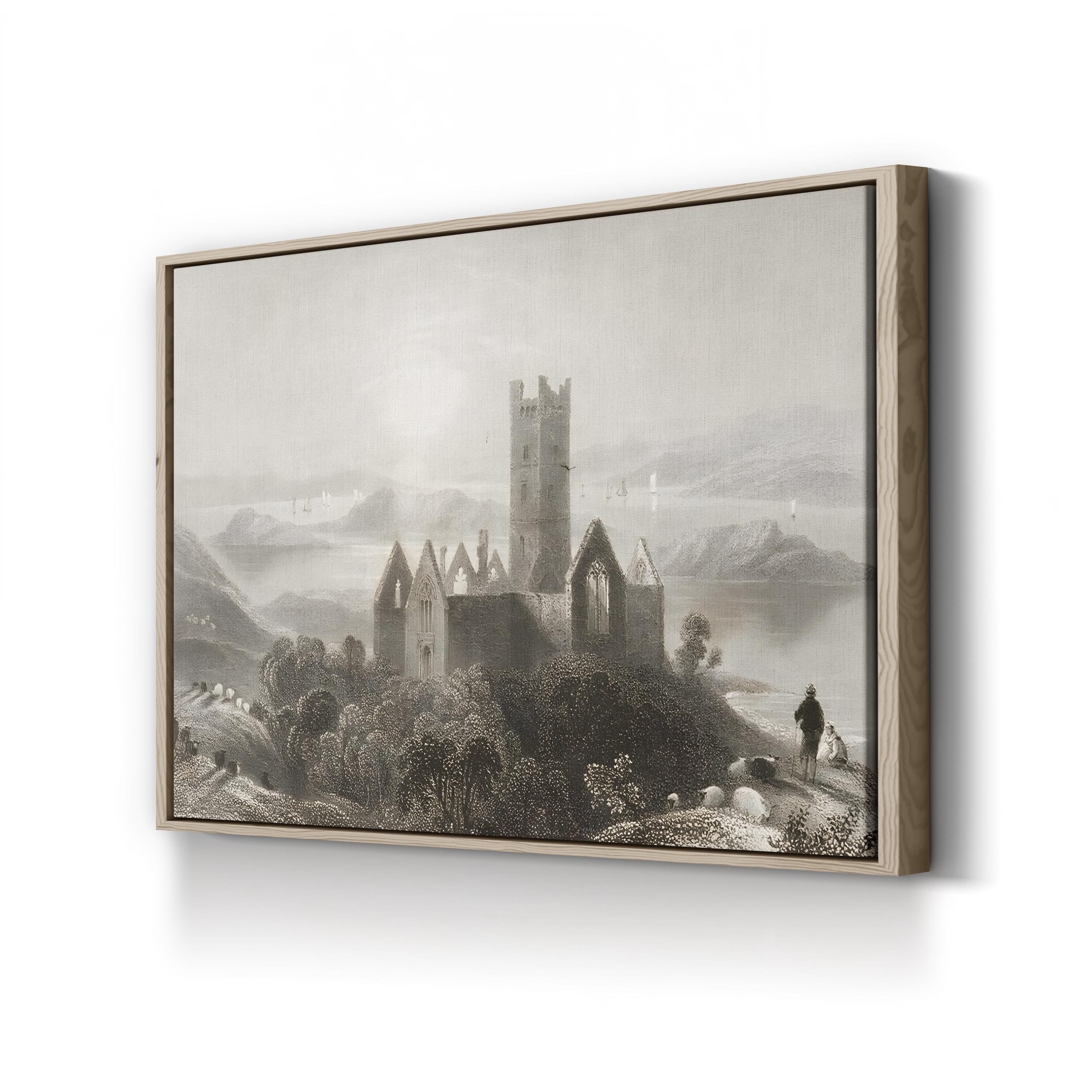 Rosserk Abbey, County Mayo, Ireland Wall Art by William Henry Bartlett – Vintage Irish Landscape Canvas