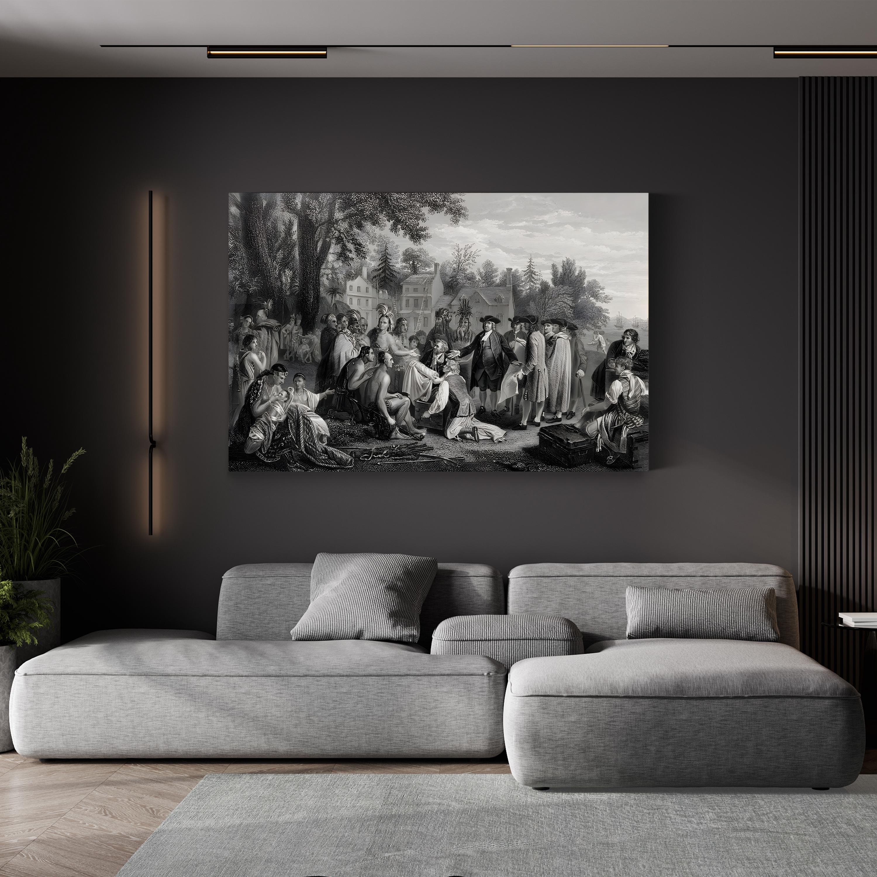 William Penn’s Treaty of 1682 – Period Illustration Wall Art | Colonial History Canvas Print