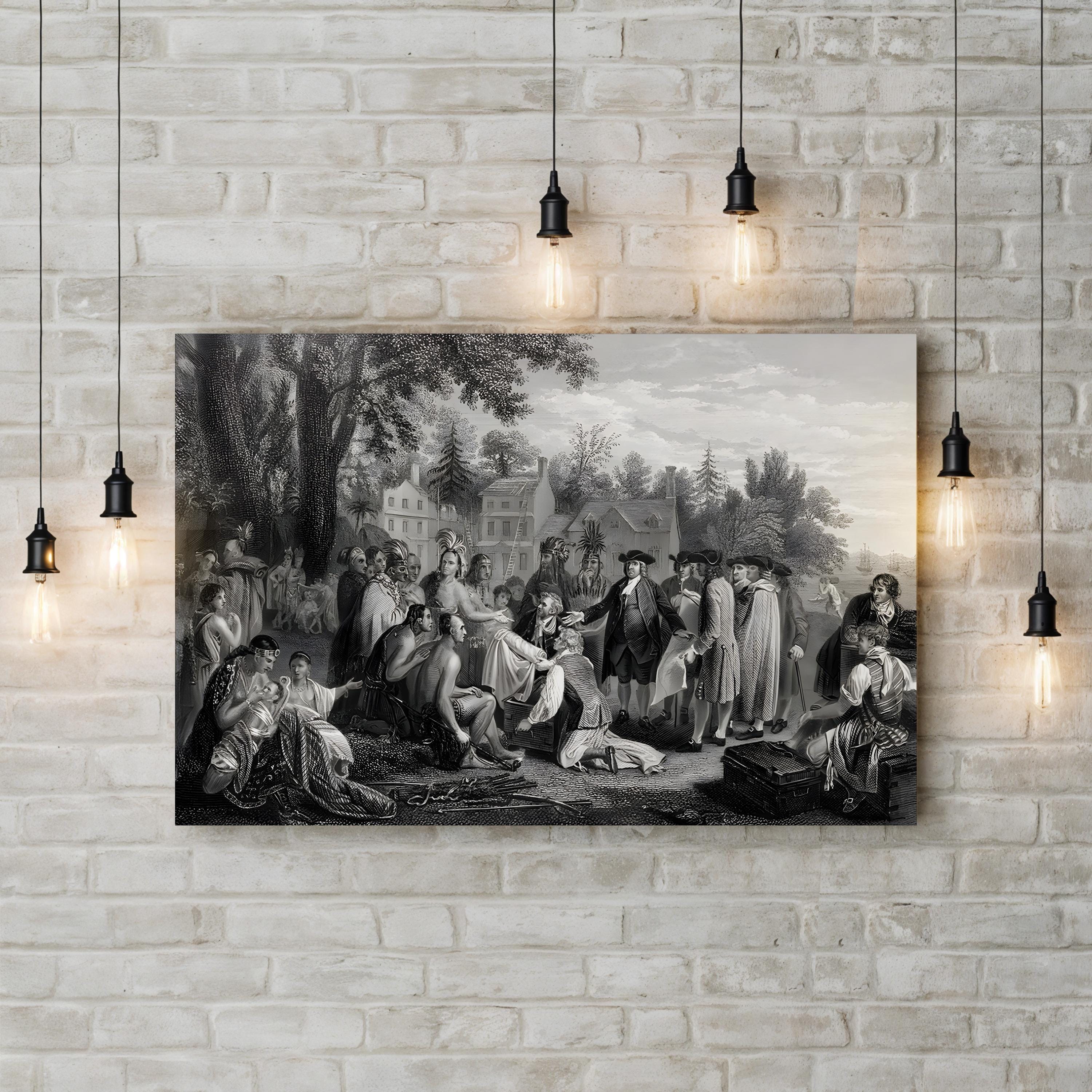 William Penn’s Treaty of 1682 – Period Illustration Wall Art | Colonial History Canvas Print