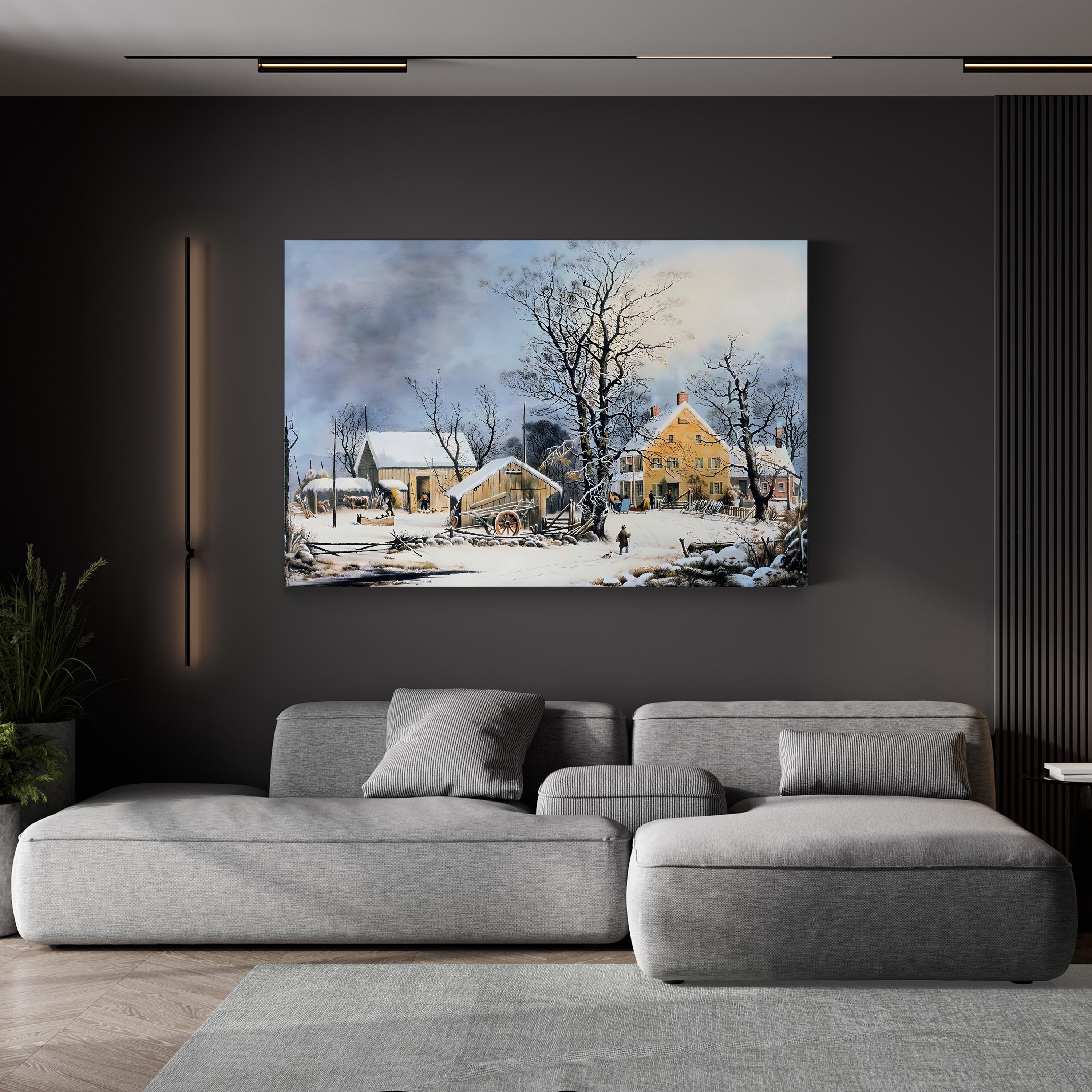 Winter Village Scene, 1864 – Currier & Ives Wall Art | Snowy Landscape Canvas Print