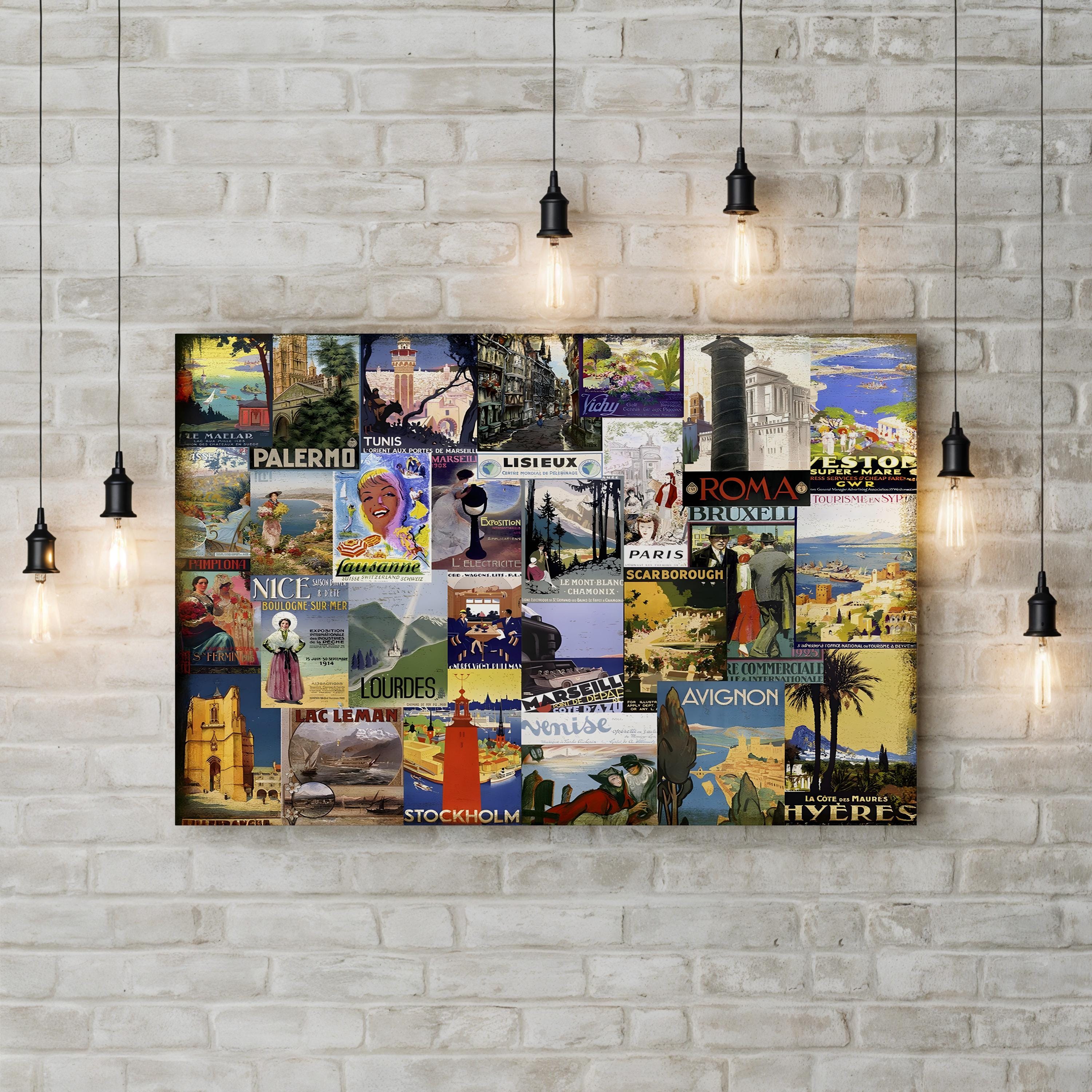 European Cities Travel Collage – Period Illustration Wall Art | Vintage Tourism Canvas Print