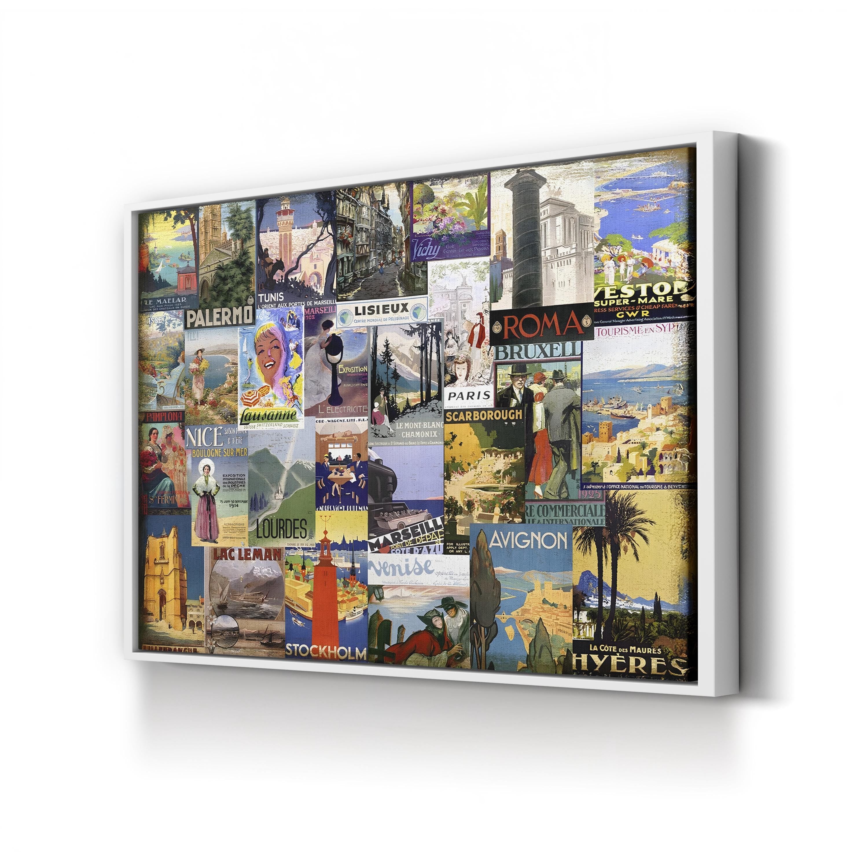 European Cities Travel Collage – Period Illustration Wall Art | Vintage Tourism Canvas Print