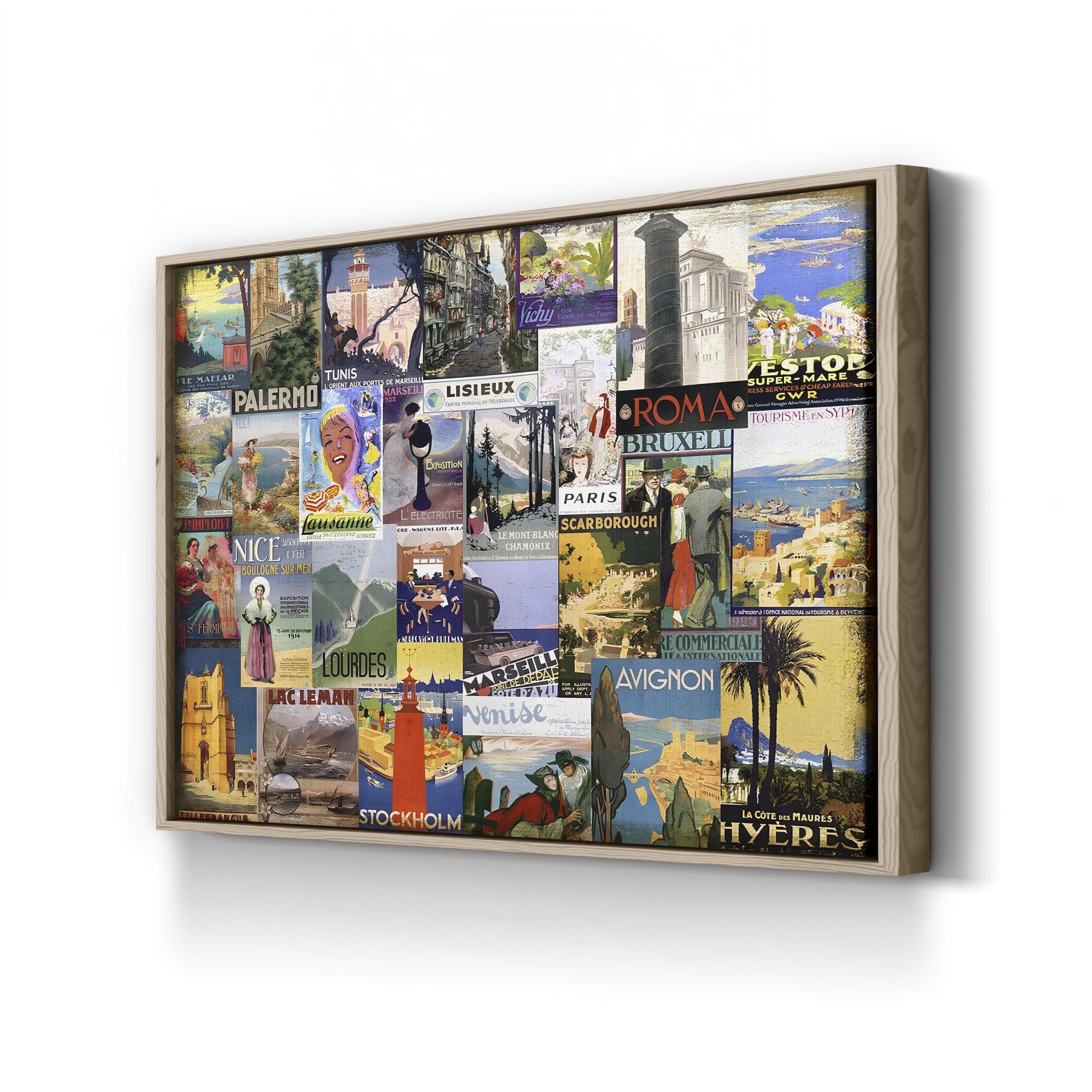 European Cities Travel Collage – Period Illustration Wall Art | Vintage Tourism Canvas Print