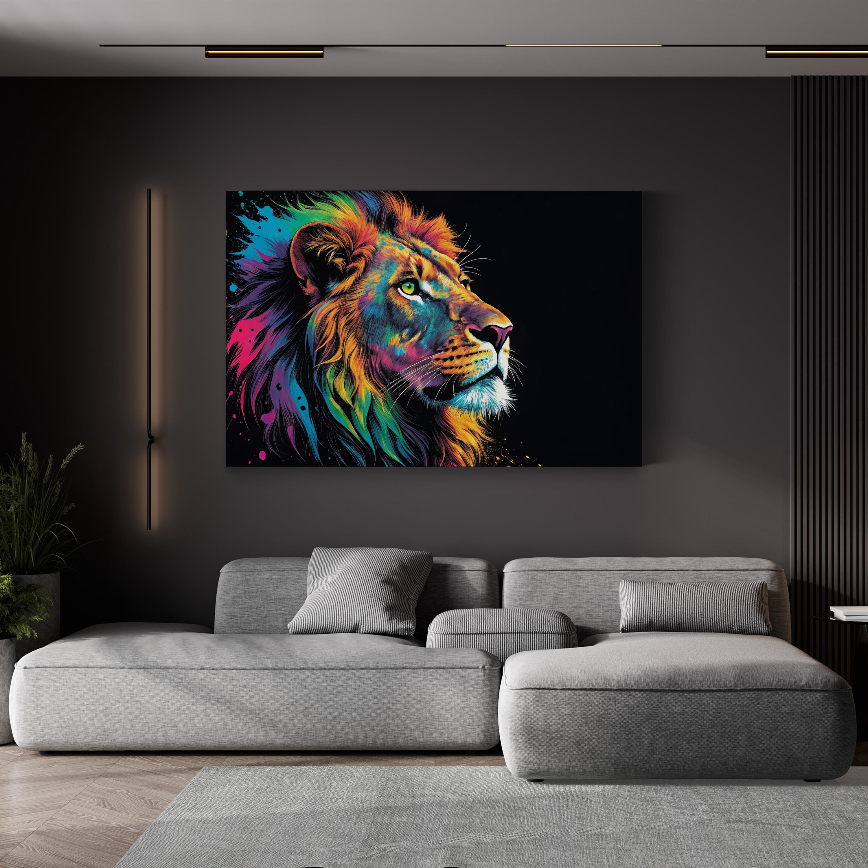 Lion Pop Art Canvas Wall Art | Contemporary Colorful Lion Portrait Print
