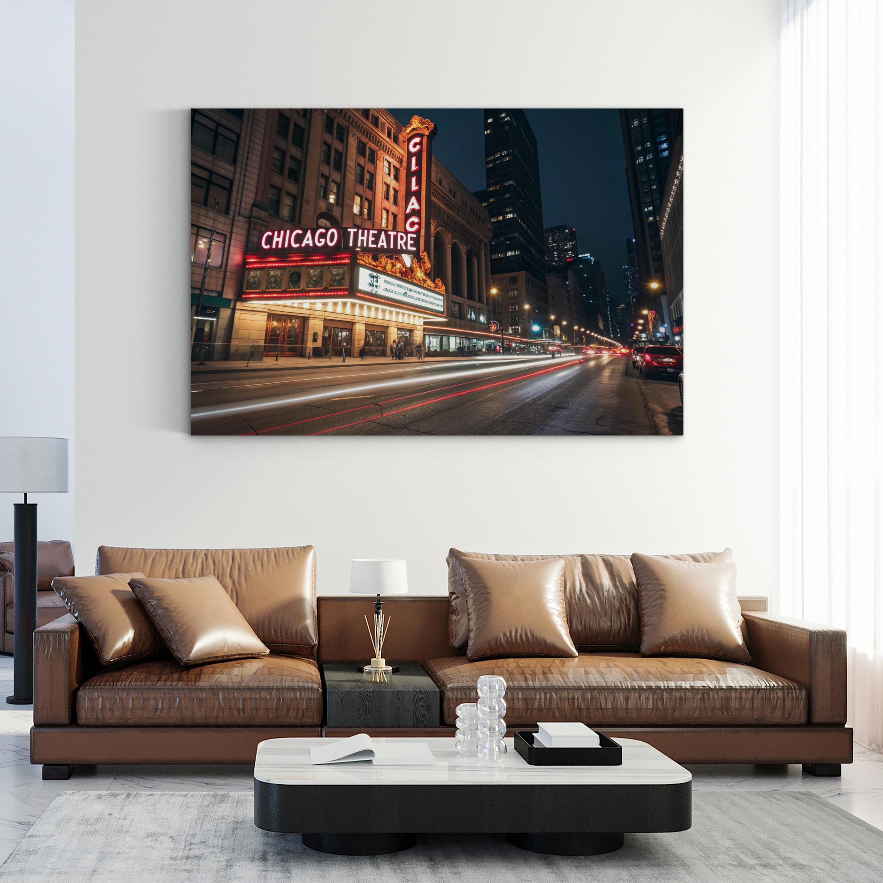 Chicago Theatre Illuminated Canvas Wall Art