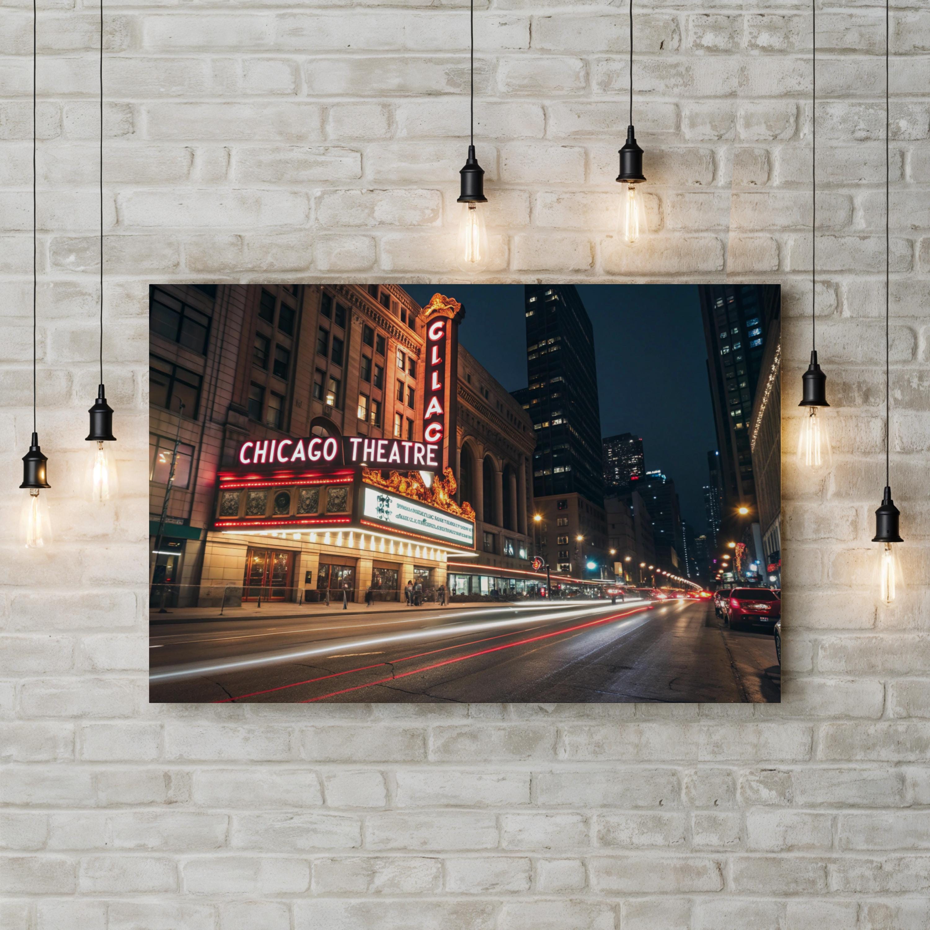 Chicago Theatre Illuminated Canvas Wall Art