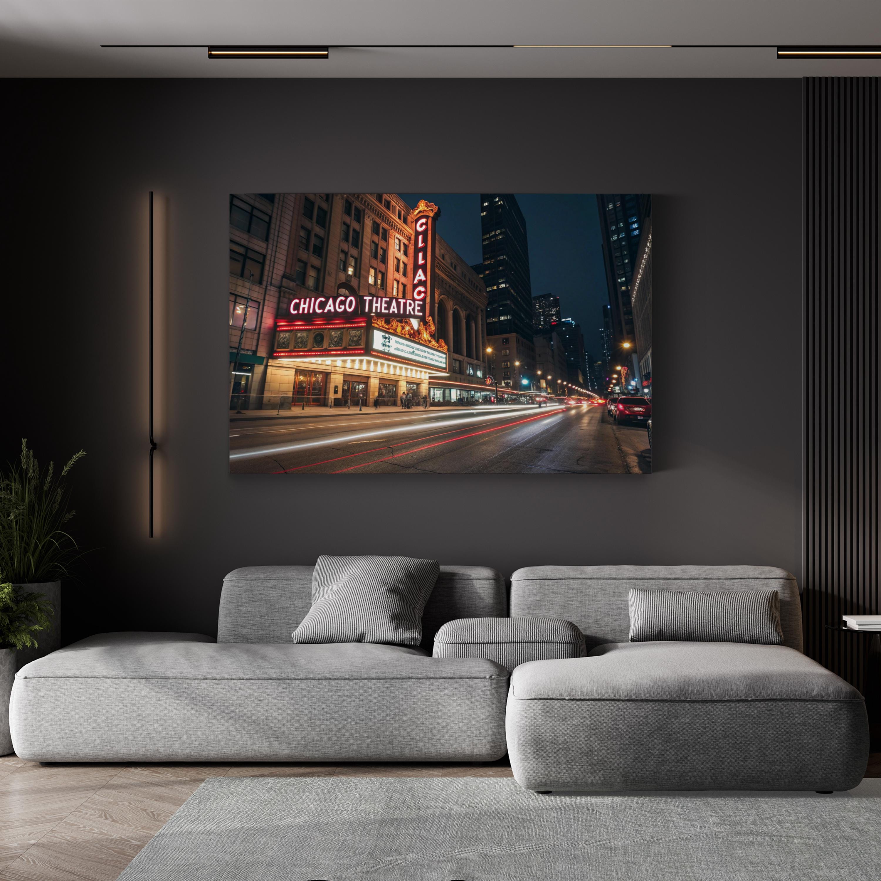 Chicago Theatre Illuminated Canvas Wall Art
