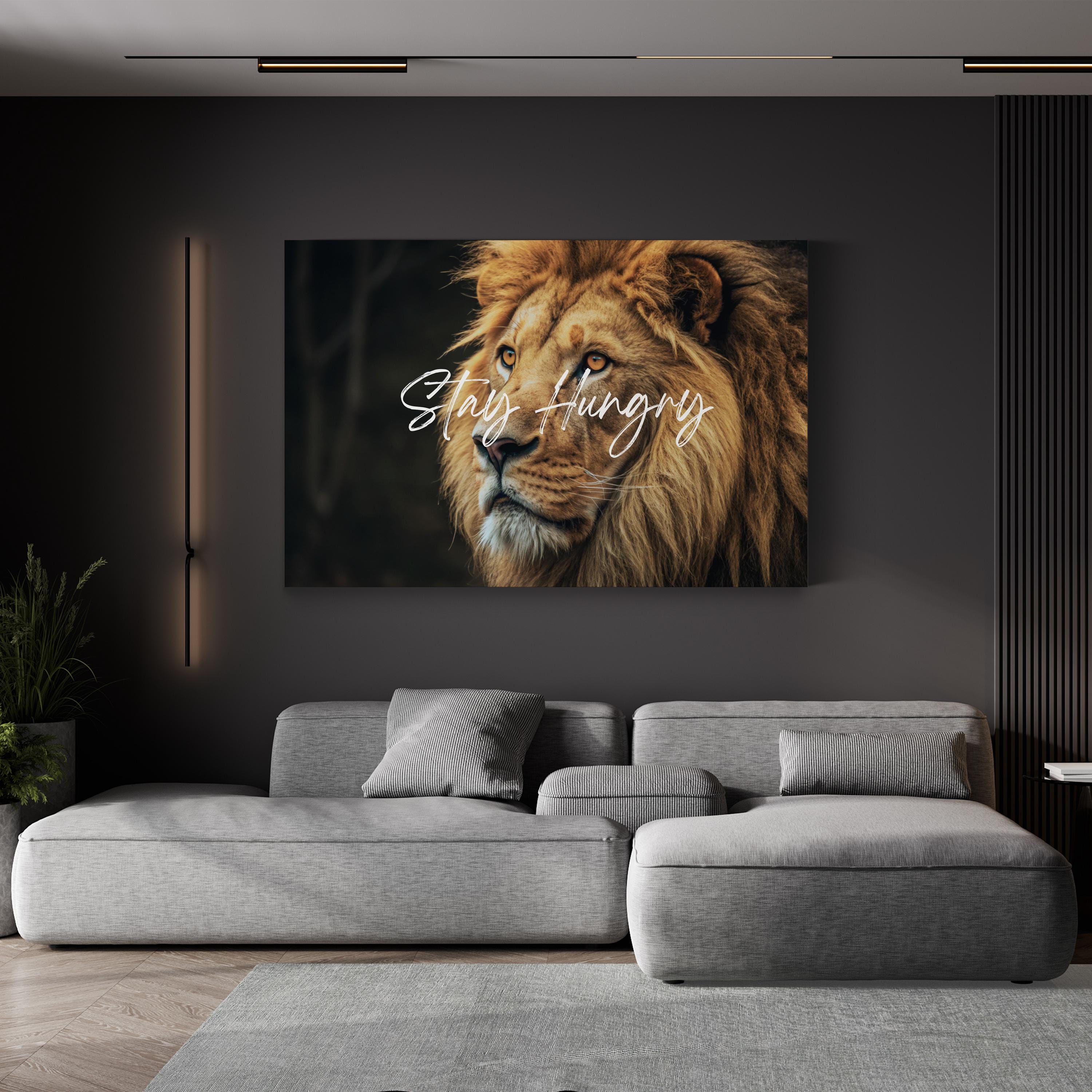Lion 'Stay Hungry' Motivational Canvas Art: Inspirational Wildlife Decor