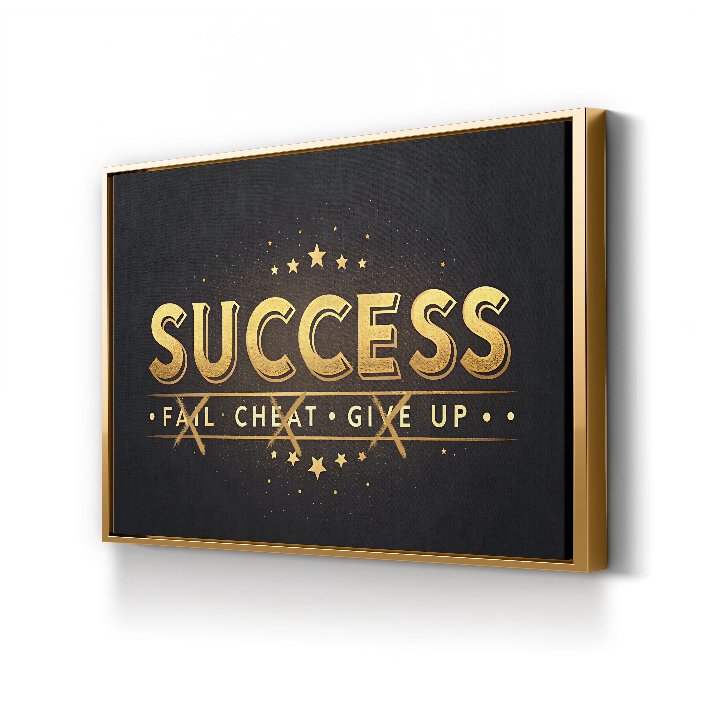 Success Motivational Canvas Wall Art | Modern Gold Typography Design