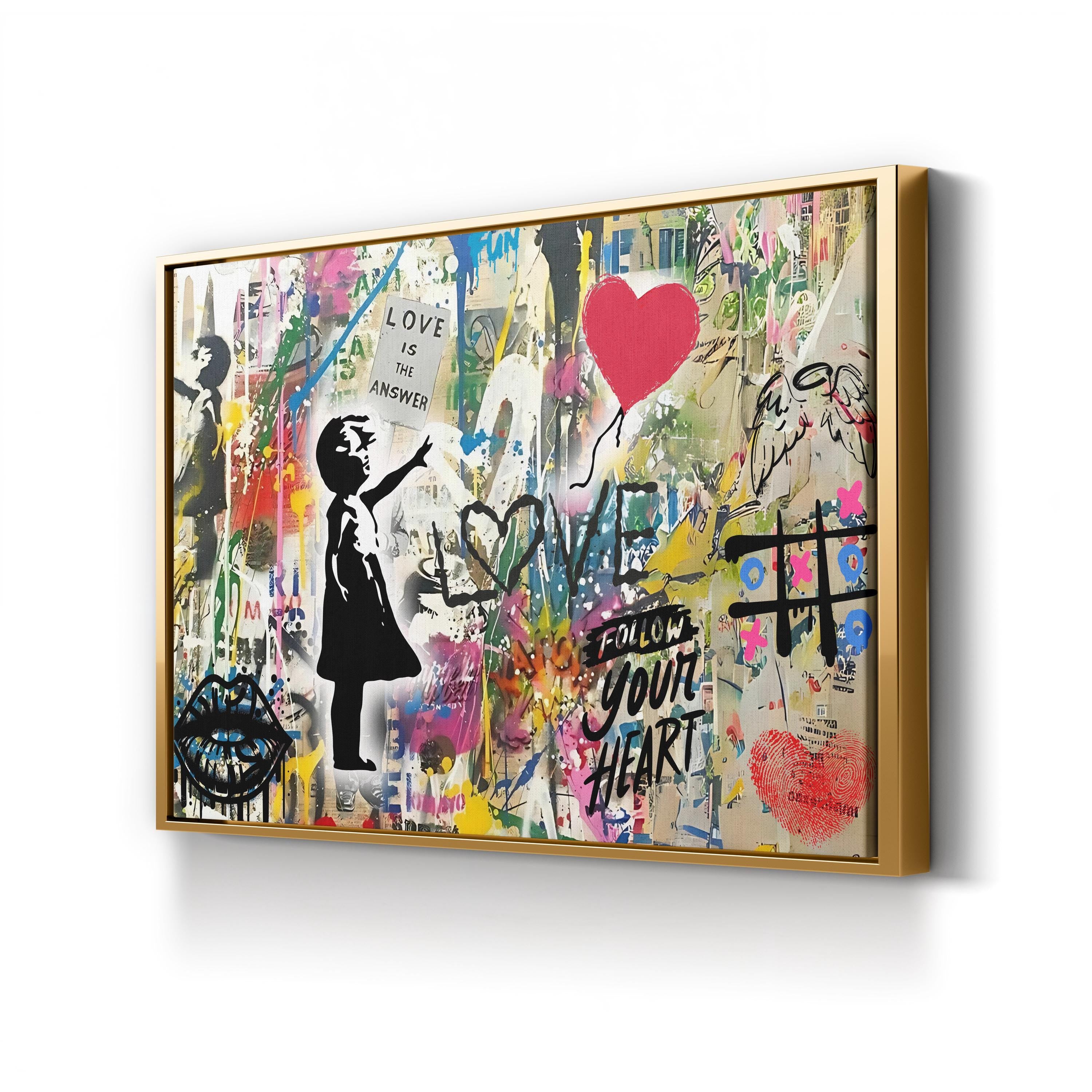 Banksy Style Girl with Balloon – Period Illustration Wall Art | Urban Graffiti Canvas Print