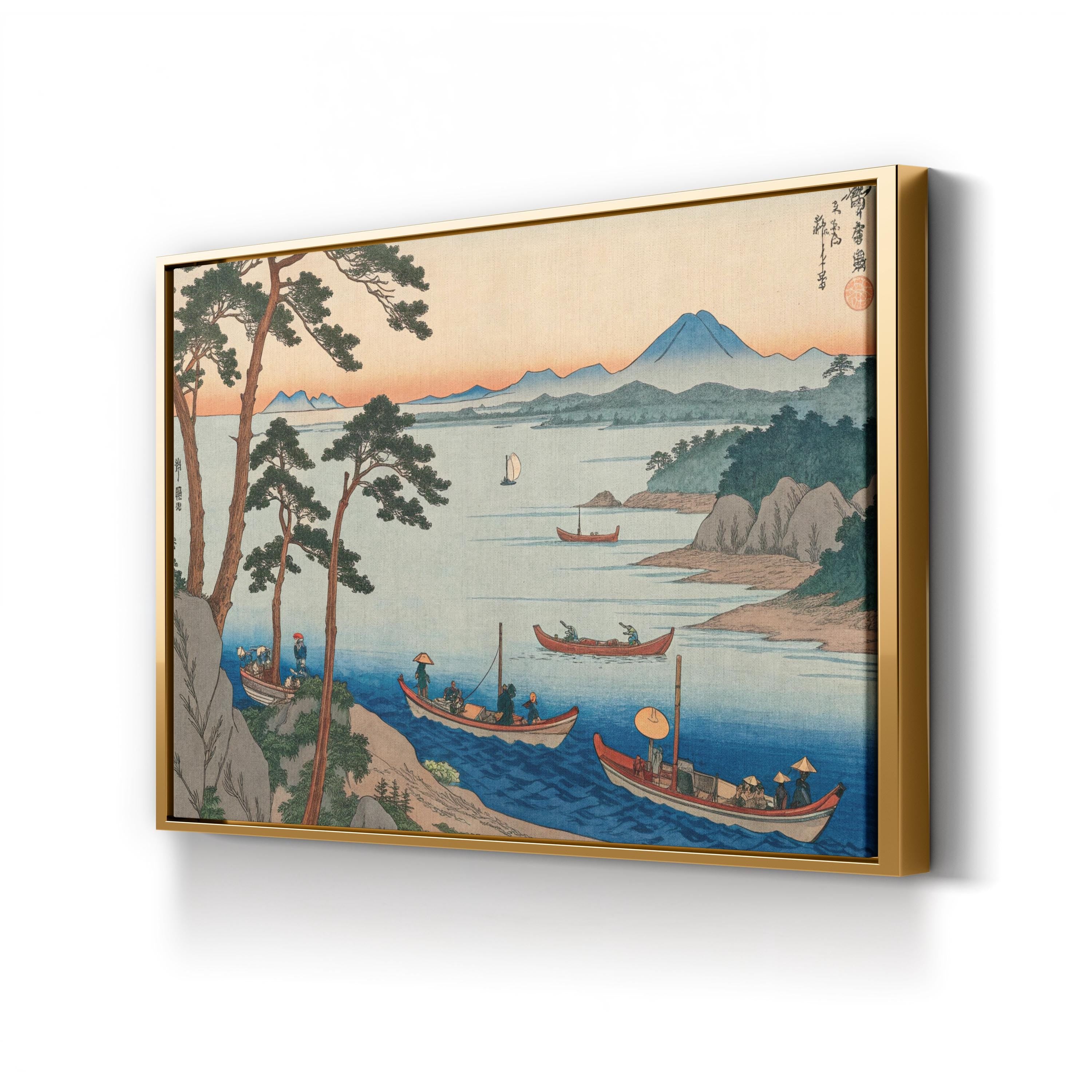 Ukiyo-e Japanese Landscape Canvas Art Print: Vintage Boat Scene