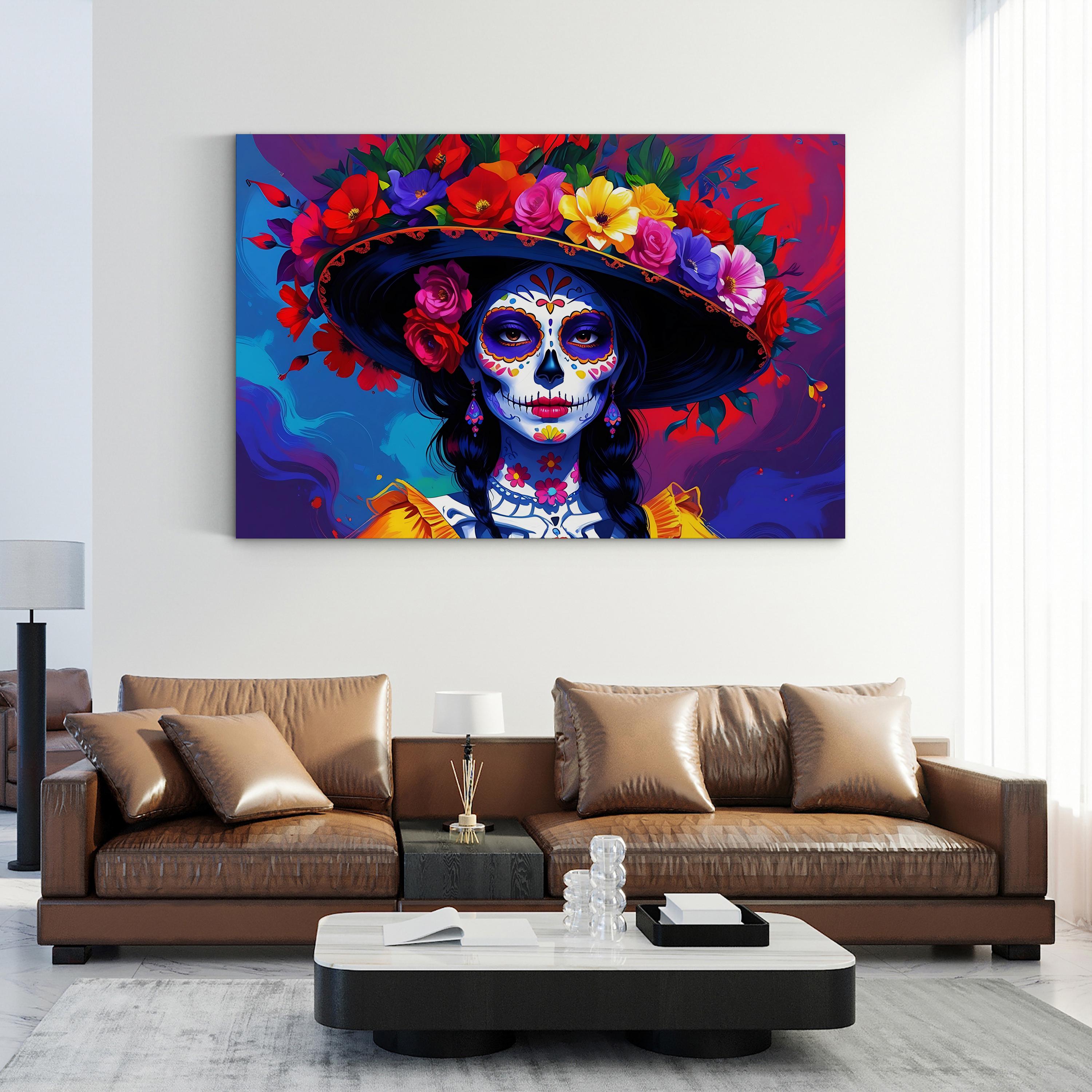 Colorful Sugar Skull Day of the Dead Pop Portrait Canvas Art