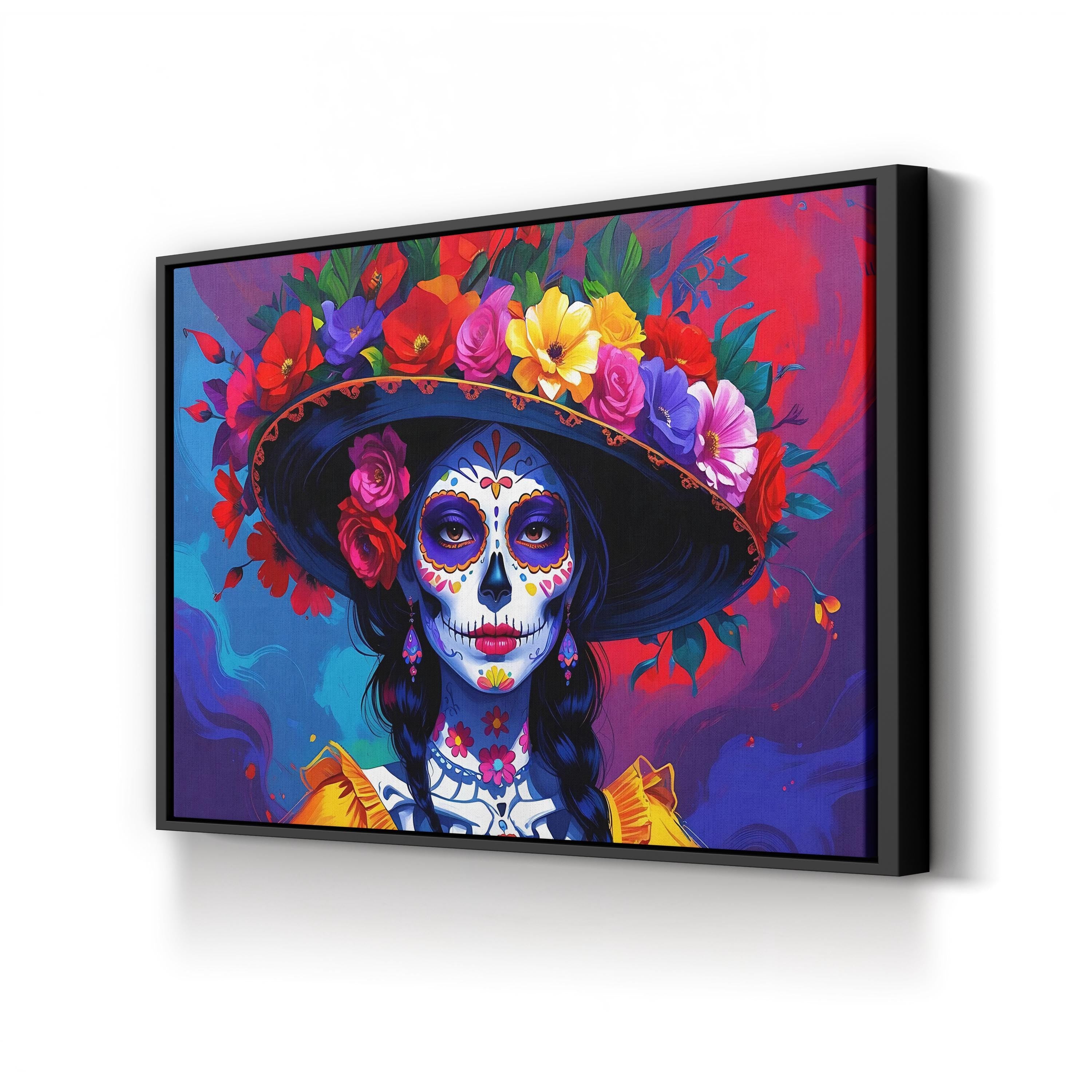 Colorful Sugar Skull Day of the Dead Pop Portrait Canvas Art