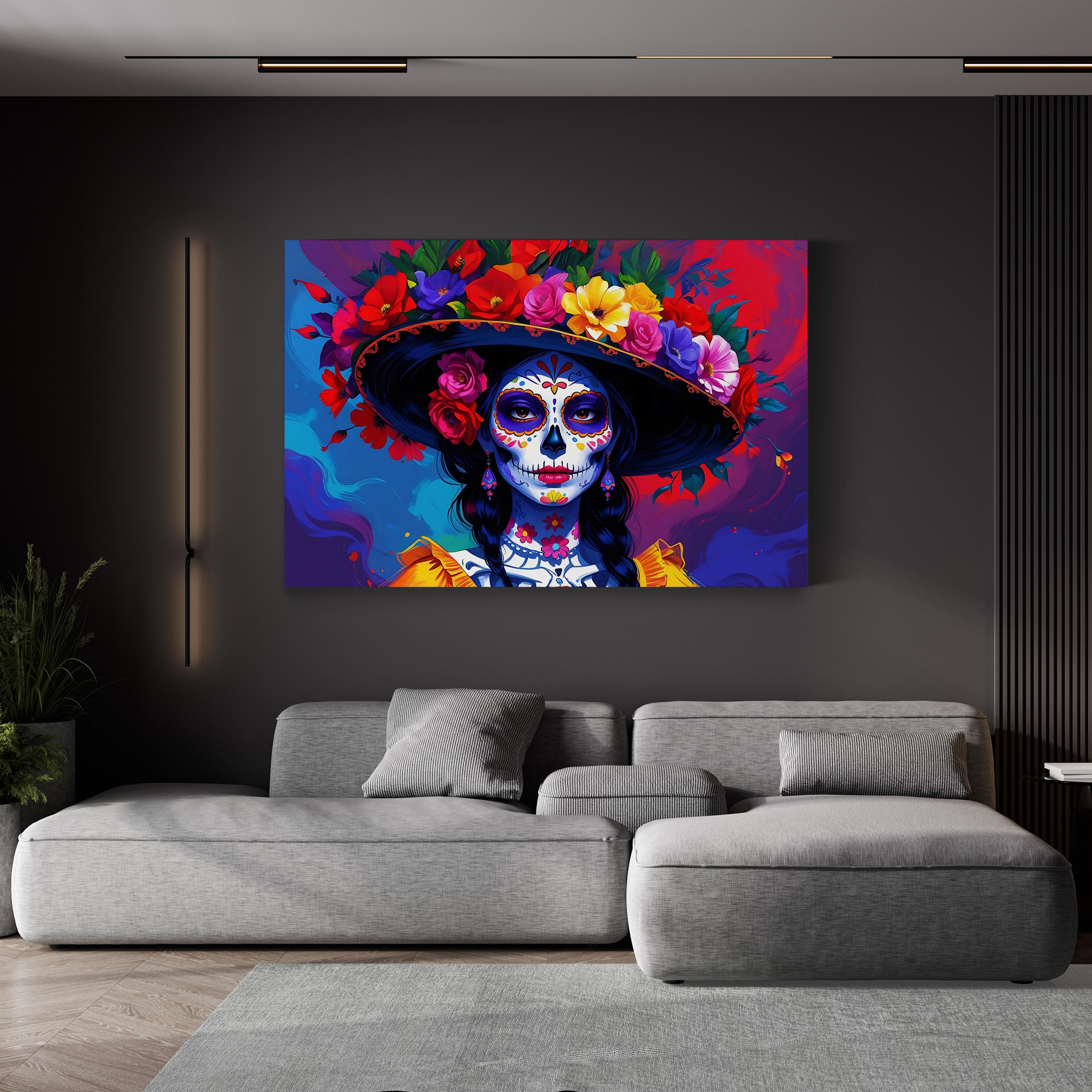 Colorful Sugar Skull Day of the Dead Pop Portrait Canvas Art